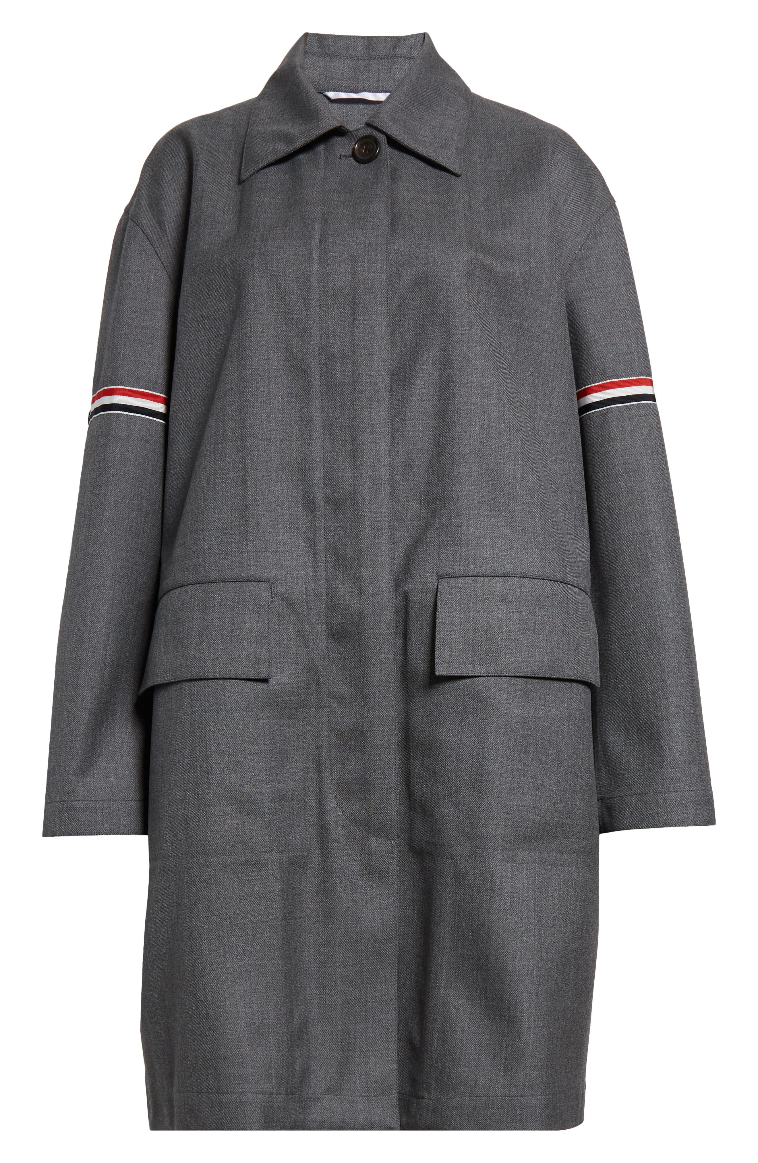 Thom Browne Tricolor Armband Water Resistant Wool Blend Twill Coat in Medium Grey at Nordstrom - 6