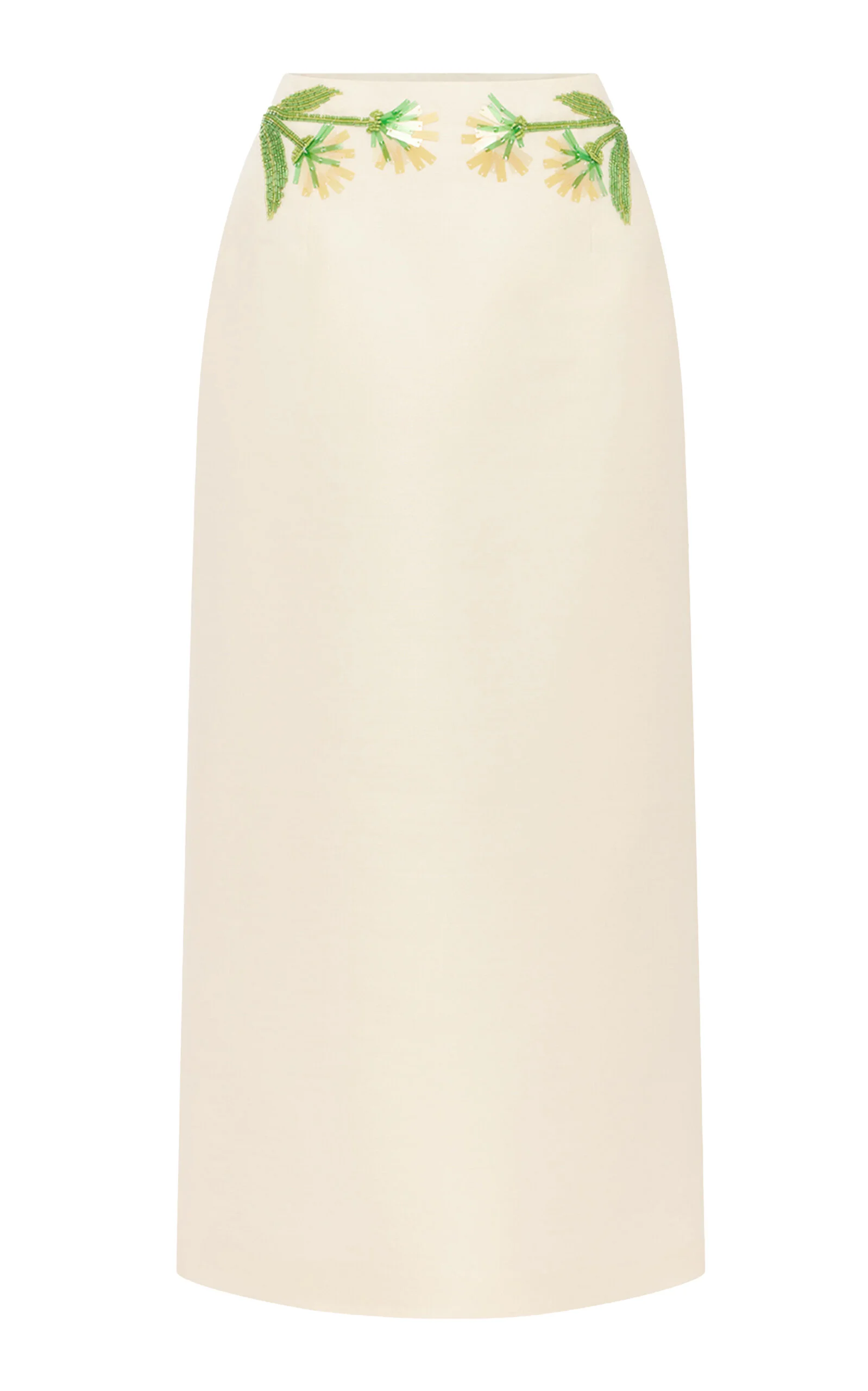 Quinn Floral-Embellished Mid-Rise Wool-Silk Midi Skirt off-white - 1