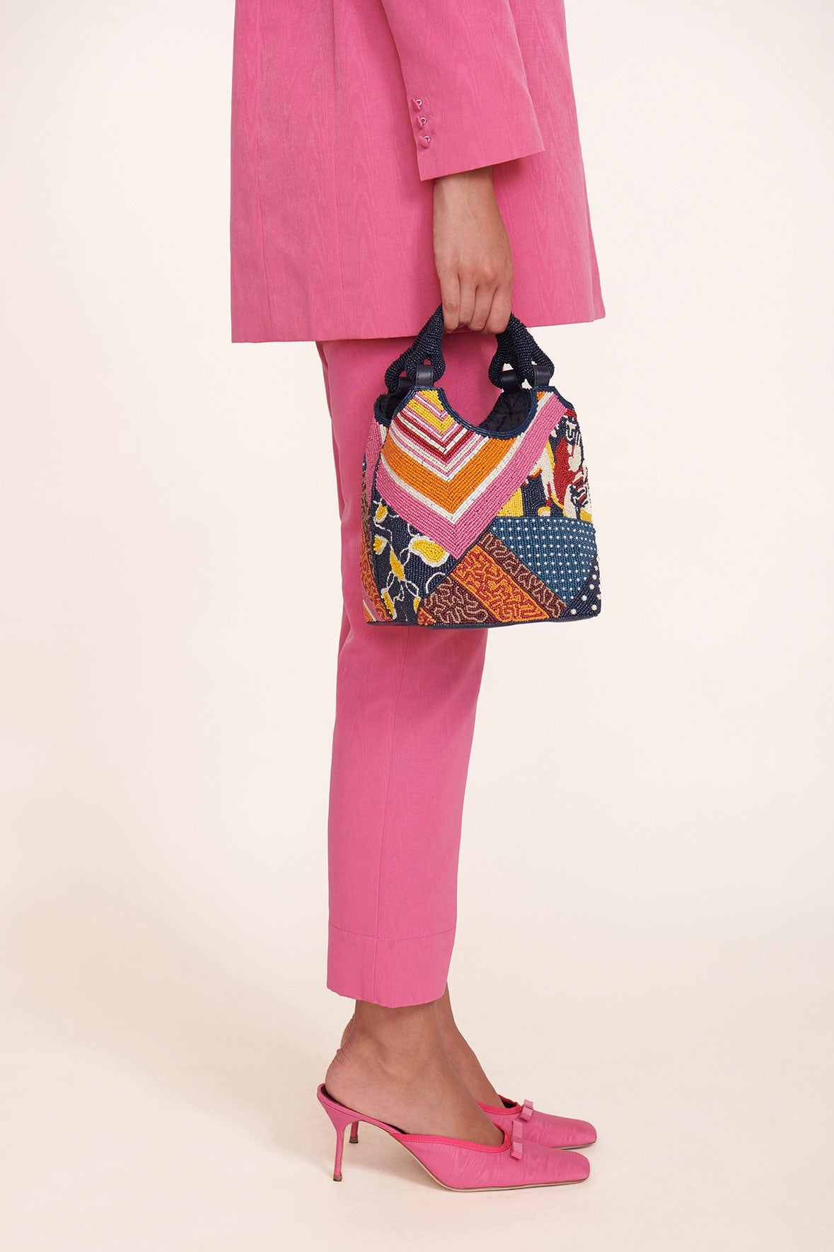 STAUD BEADED COTE BAG PATCHWORK FOULARD - 2