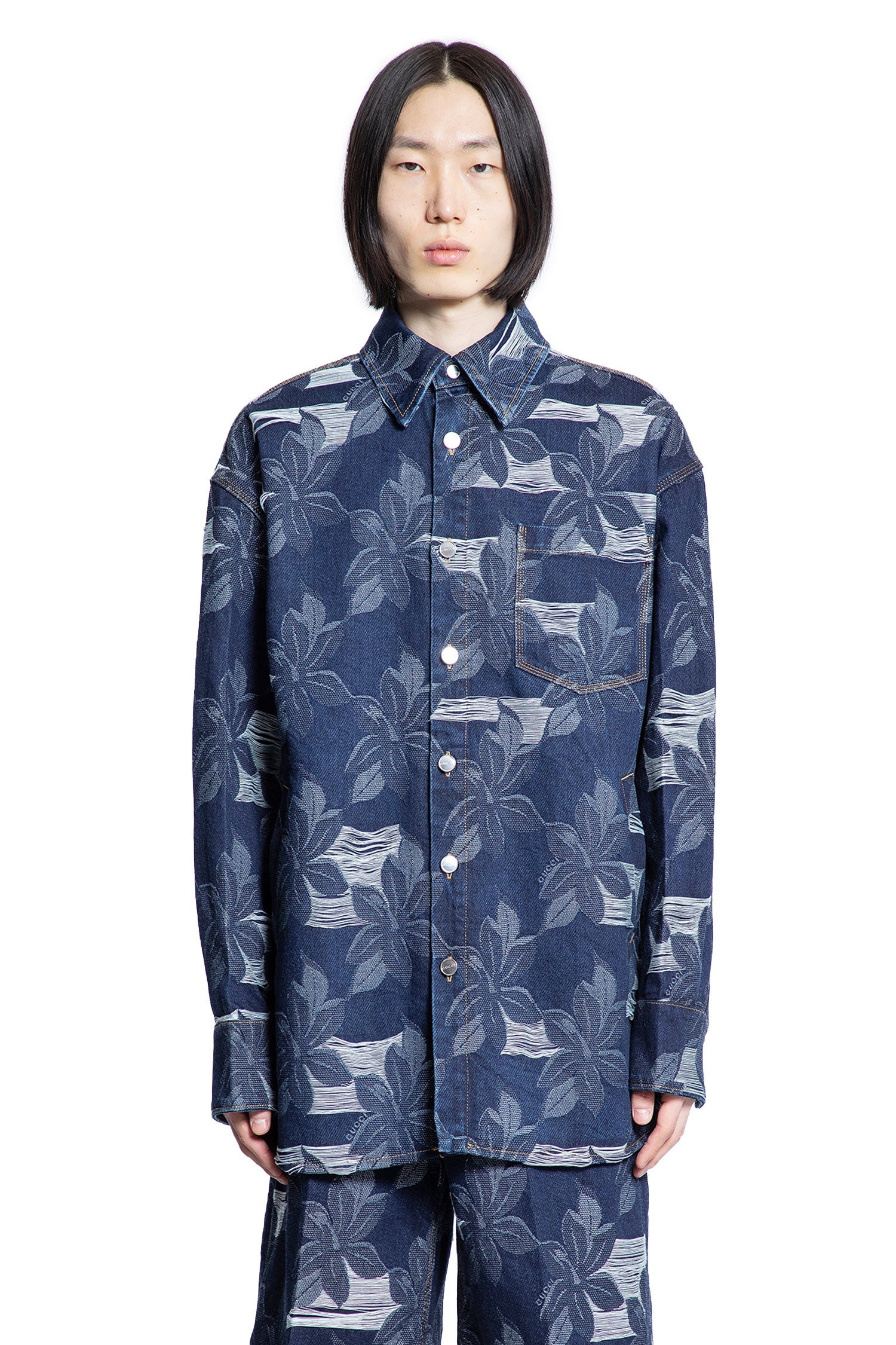 Floral-Jacquard-Denim-Shirt - 1