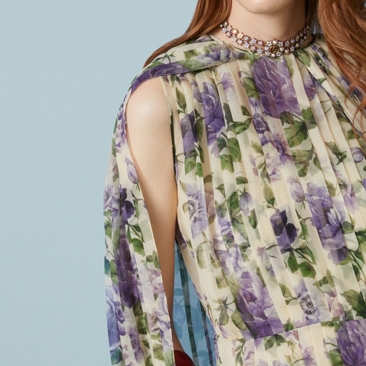 Floral print silk pleated dress - 3