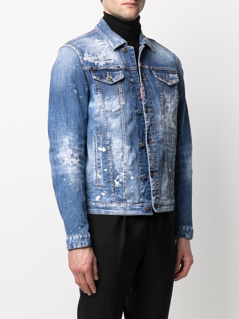 paint-splatter distressed denim jacket - 3