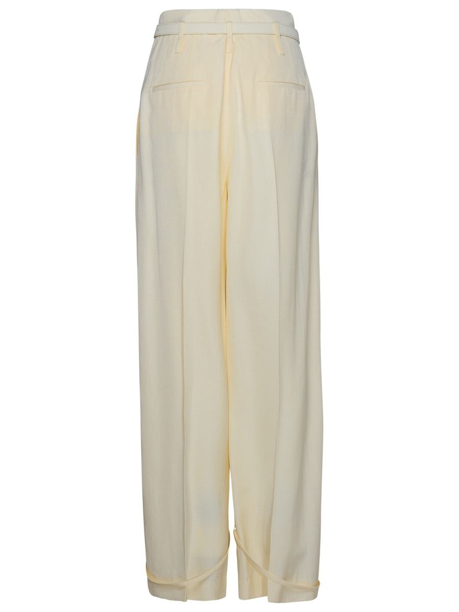 JIL SANDER CREAM SILK BLEND TROUSERS - 3