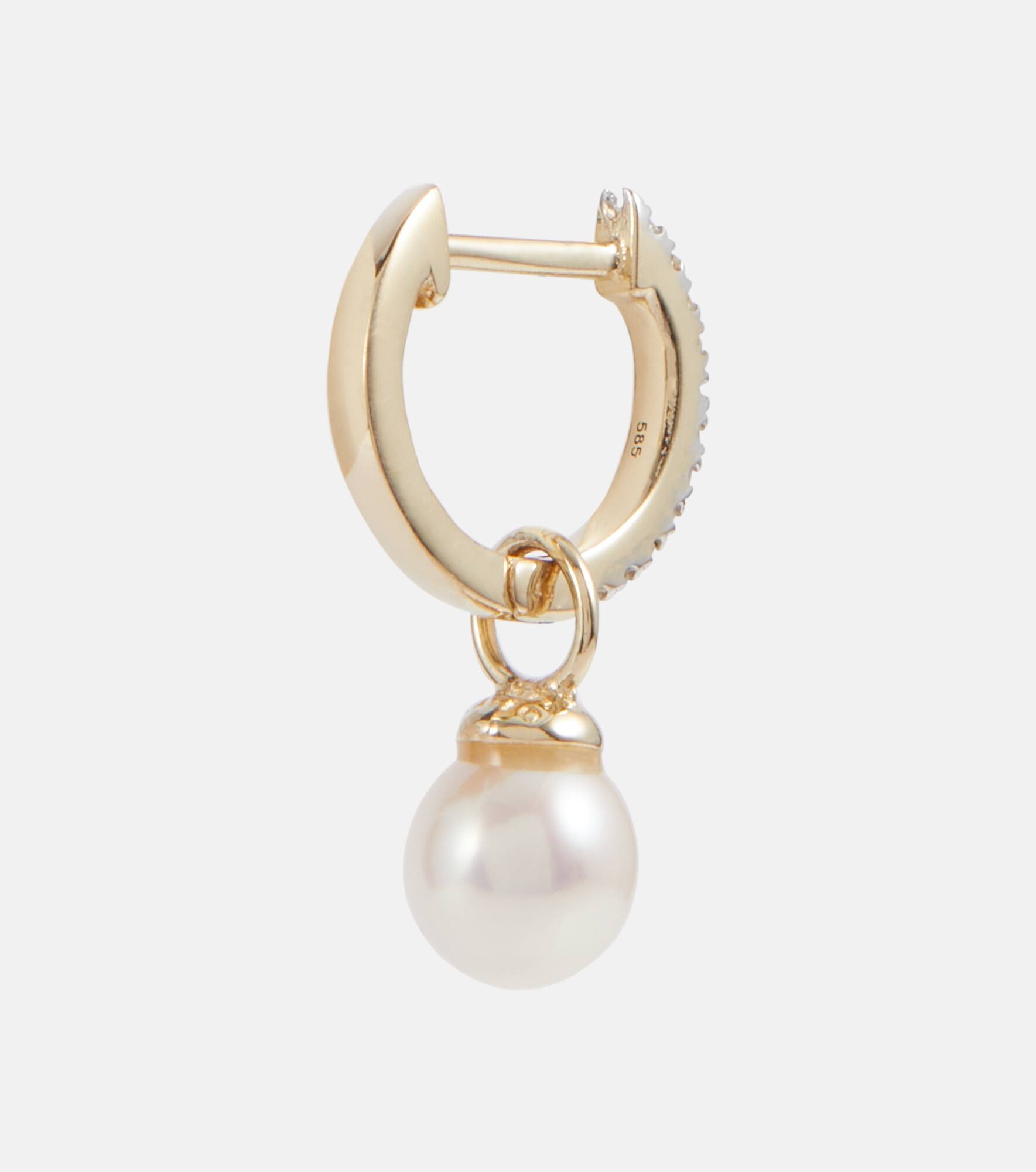 14kt gold earrings with diamonds and detachable pearls - 7