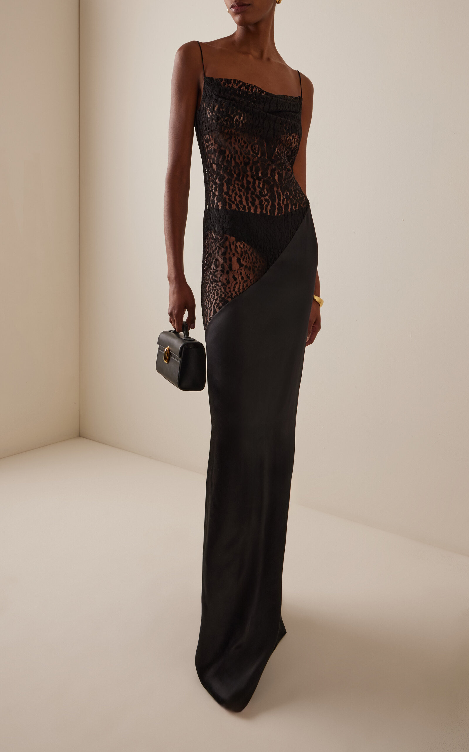 Lace-Trimmed Silk-Blend Crepe Maxi Dress black - 2