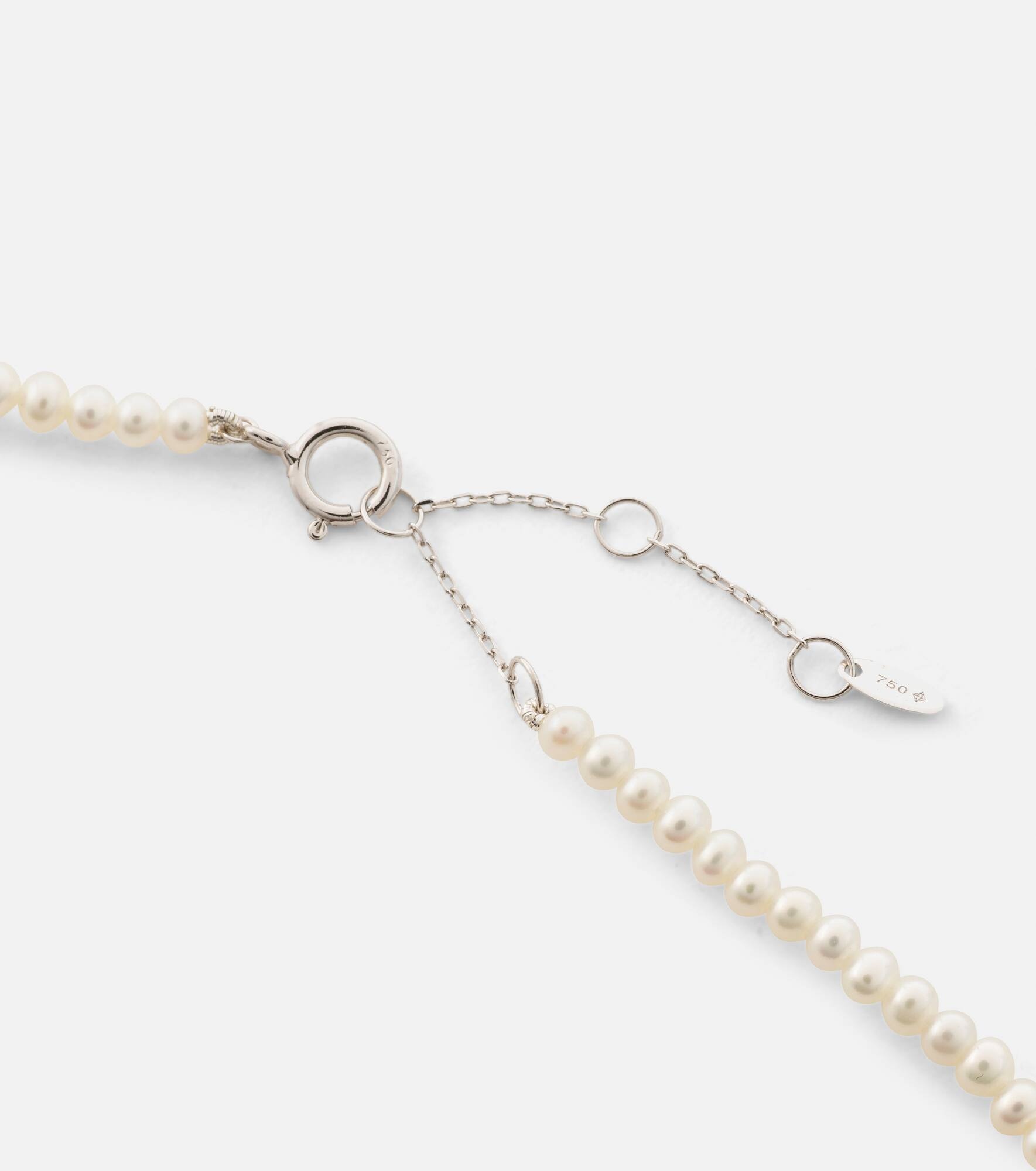 18kt white gold necklace with diamonds and pearls - 4