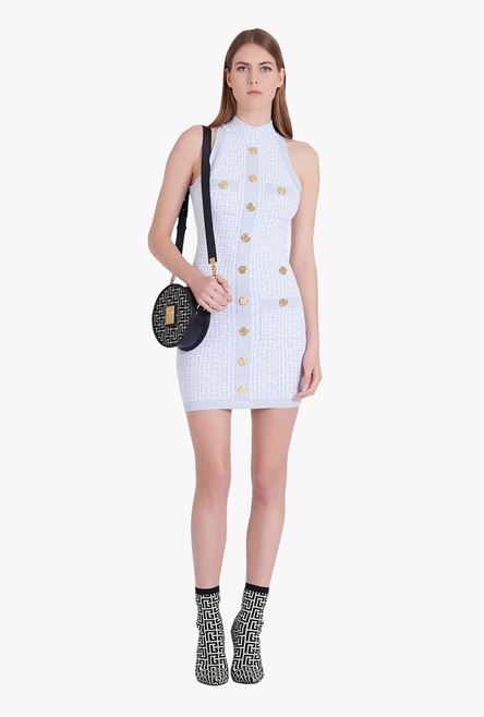 Pale blue and white knit dress with gold-tone buttons - 2