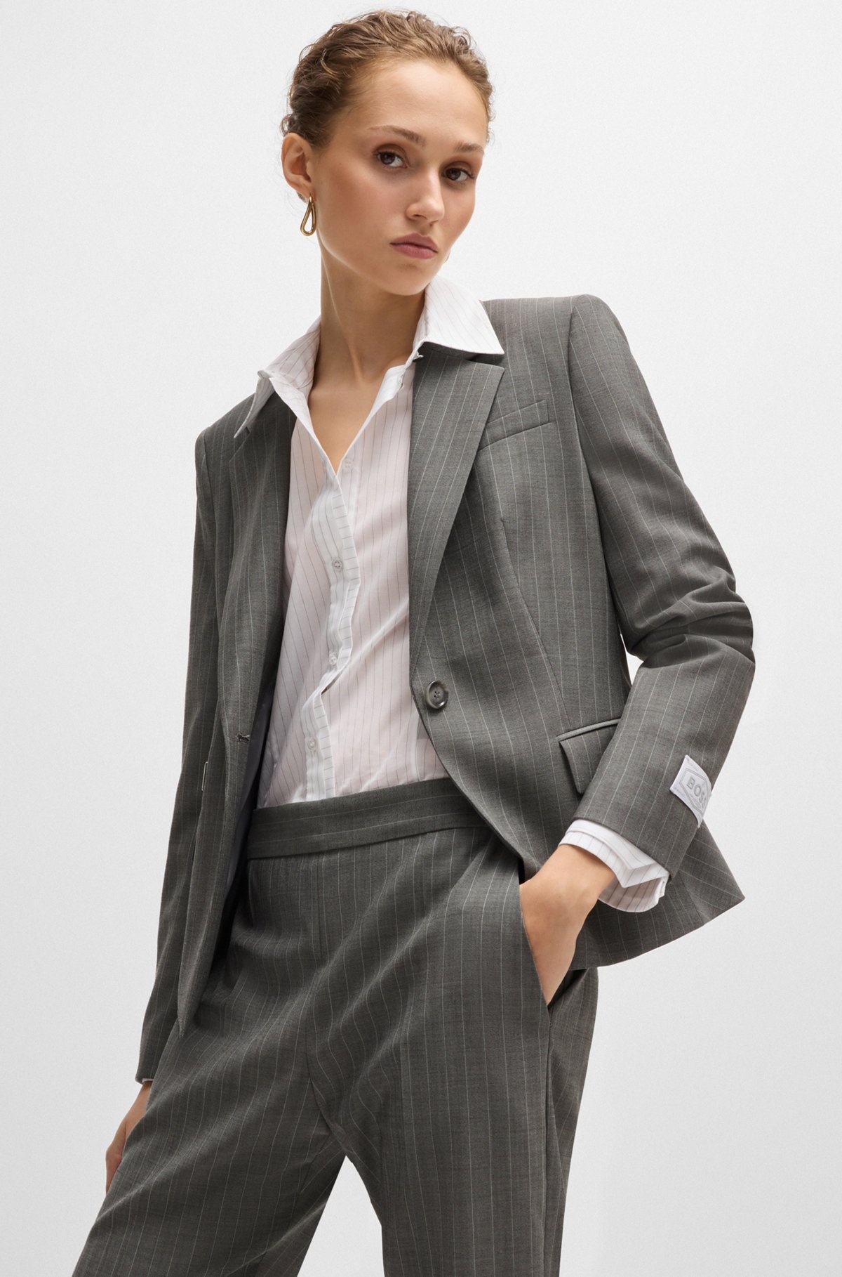 REGULAR-FIT TROUSERS IN STRIPED WOOL - 5