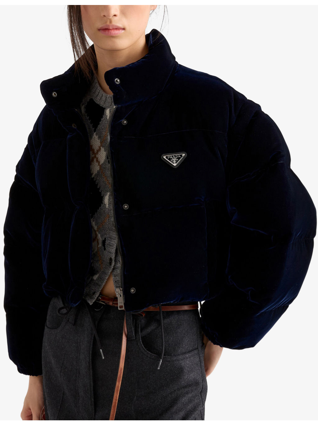 Logo-Embellished Velvet Down Jacket - 4