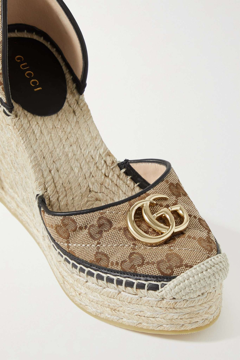Pilar leather-trimmed embellished canvas-jacquard wedge espadrilles 4