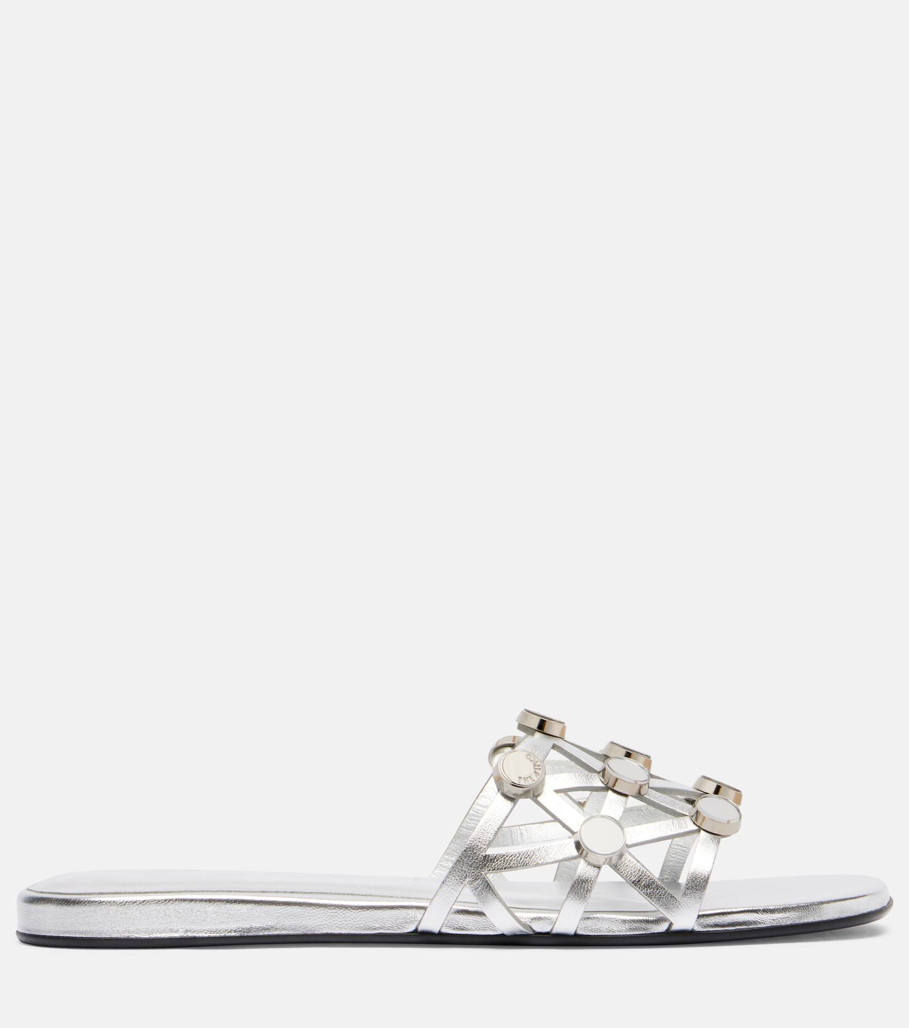 Grid embellished leather flat sandals - 4