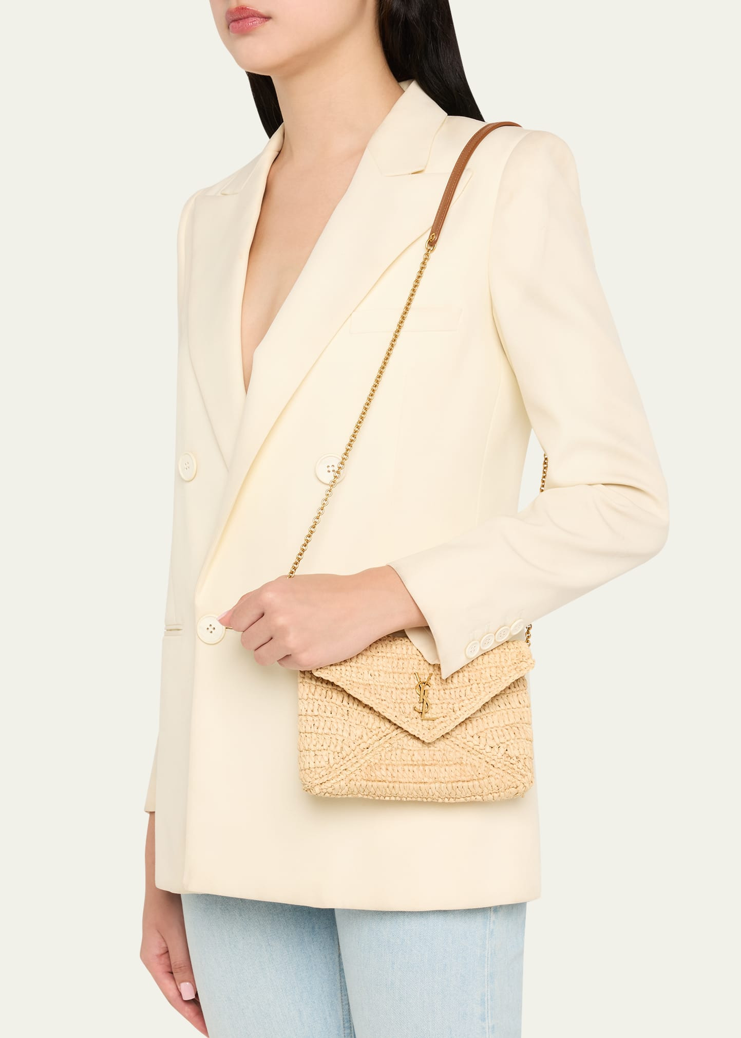 Envelope Flap YSL Pouch Bag in Raffia - 2