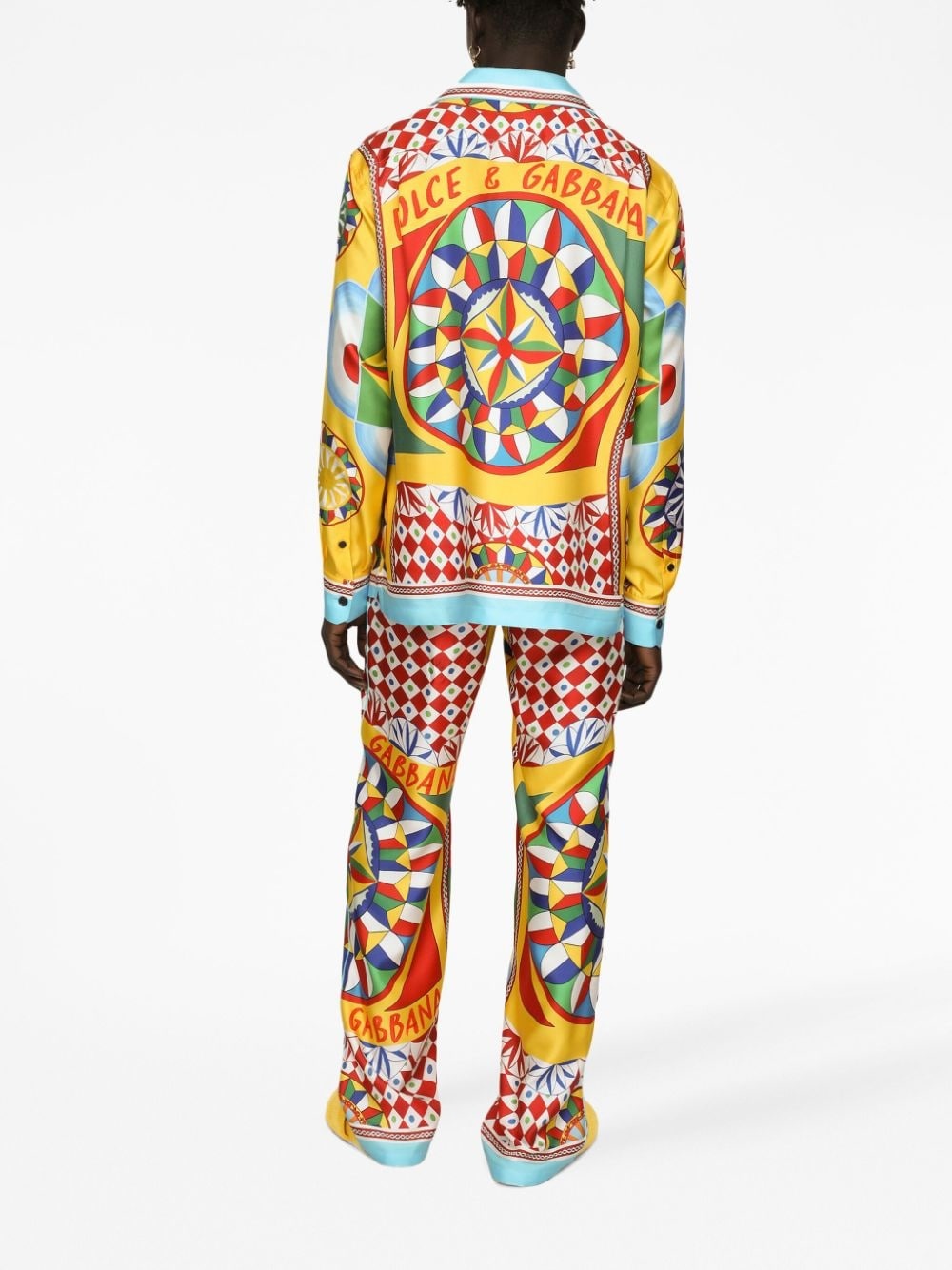 geometric-pattern straight-leg trousers - 3