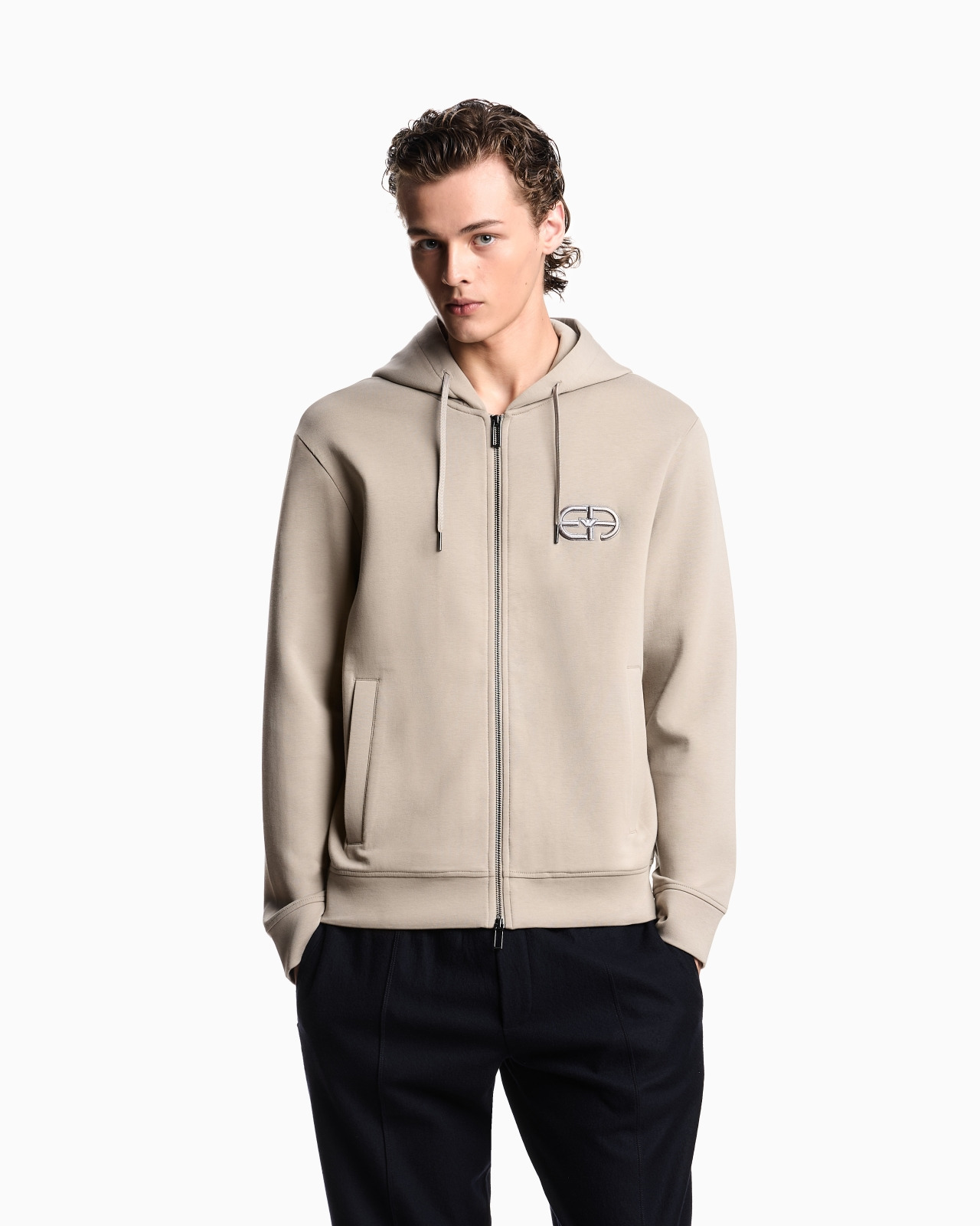 Double-jersey zip-up hooded sweatshirt with embossed, embroidered EA logo - 4