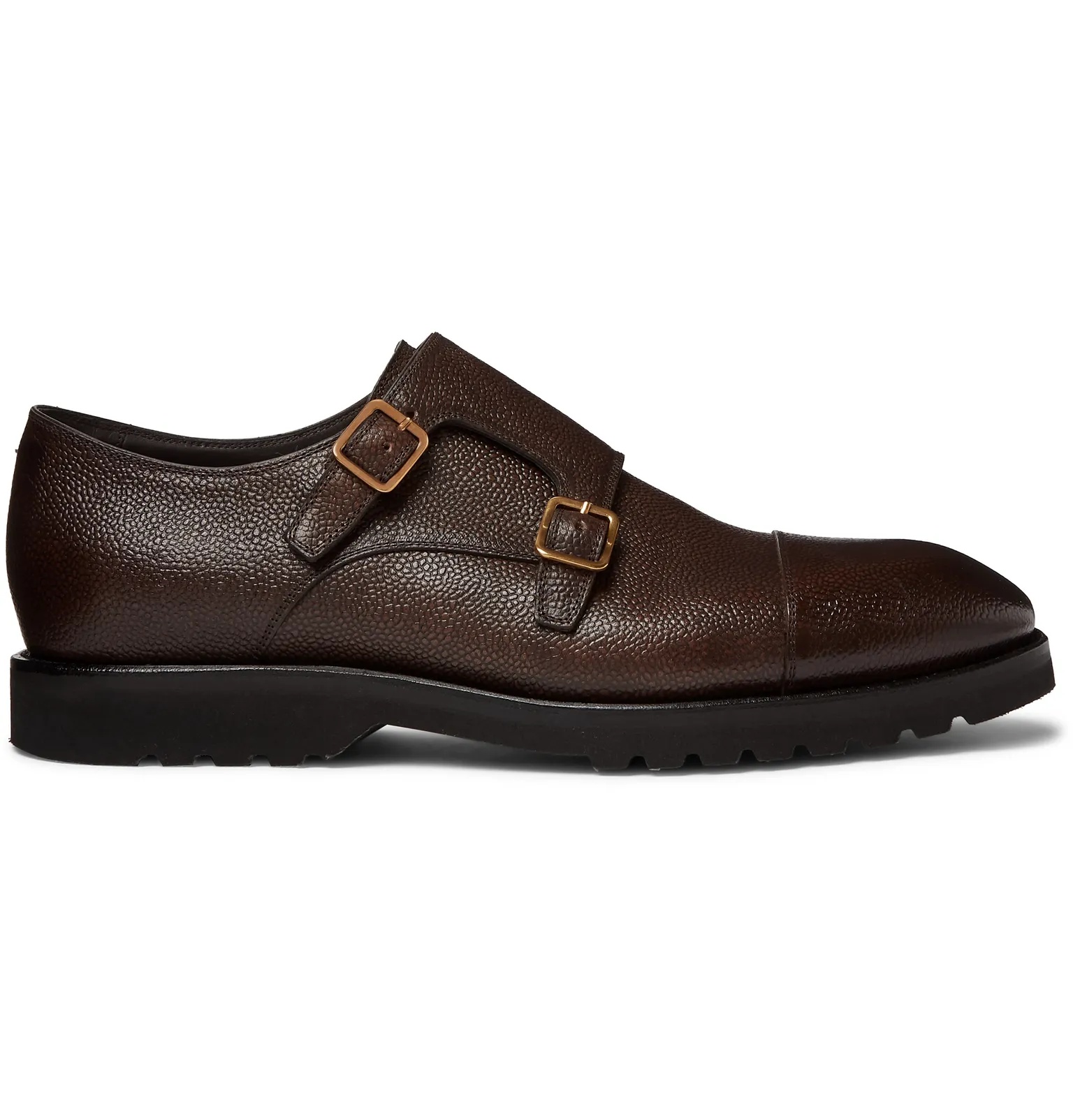 Pebble-Grain Leather Monk-Strap Shoes - 1