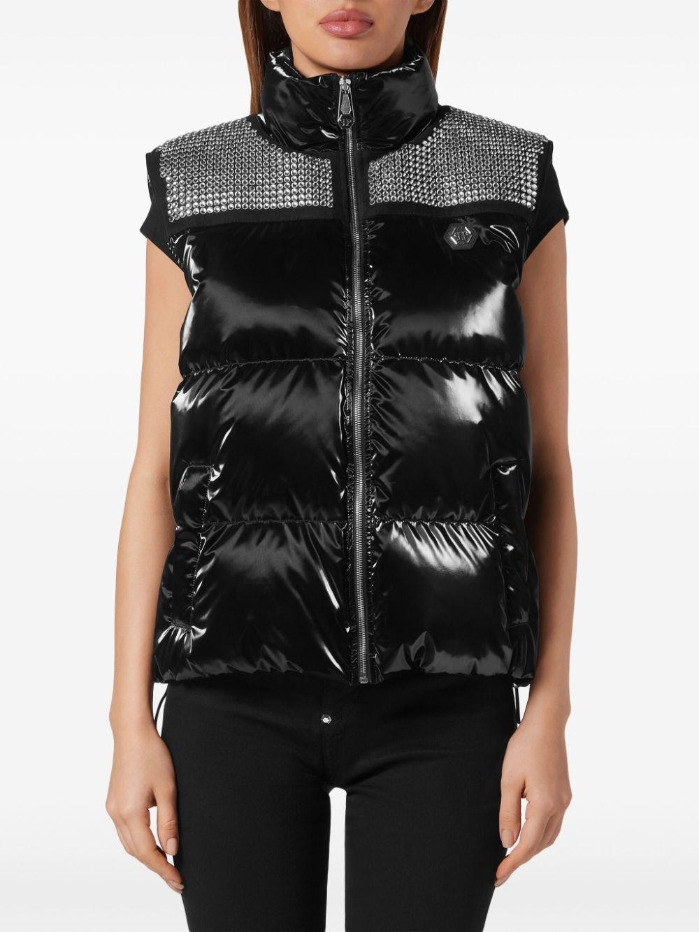 crystal-embellished padded gilet - 2
