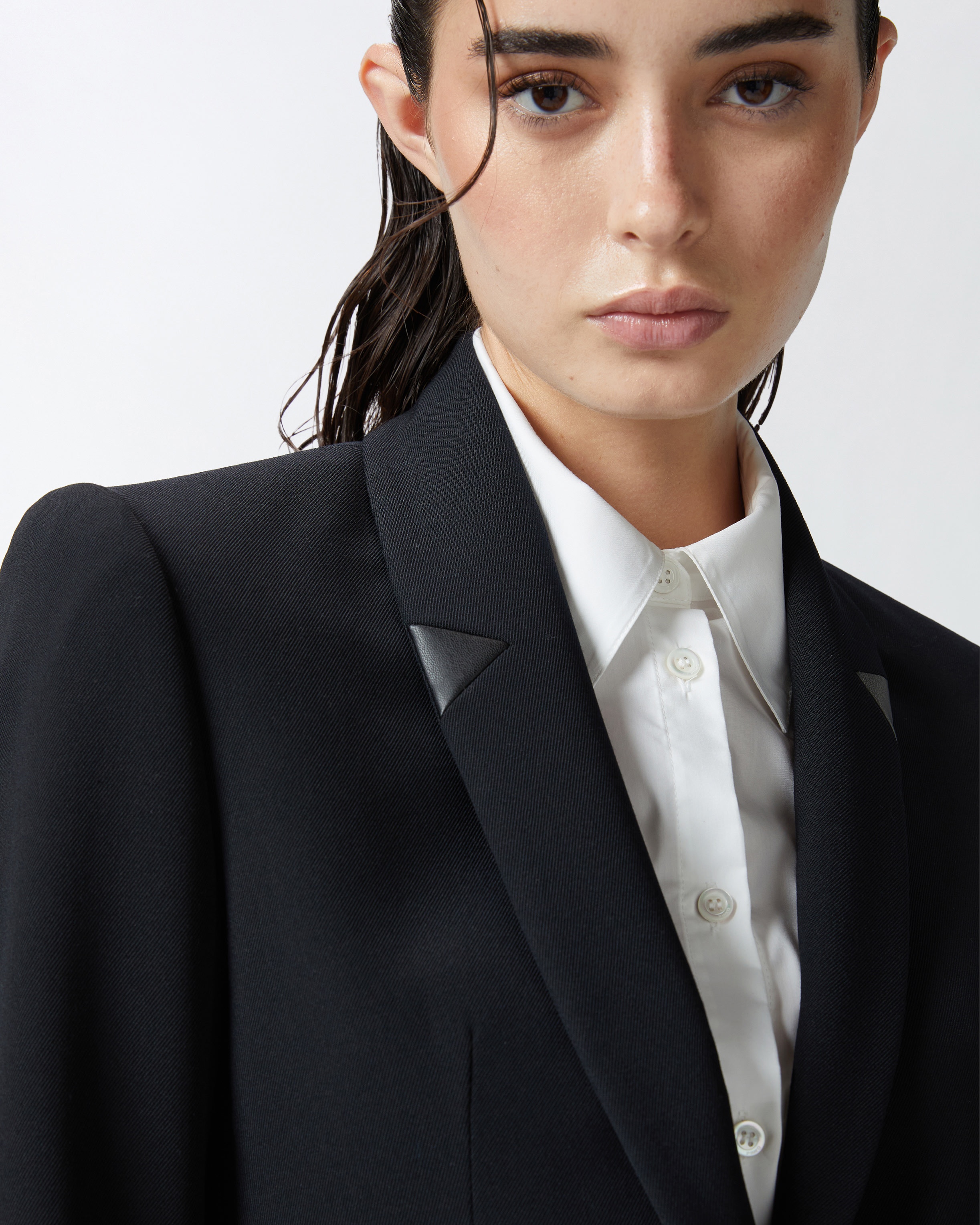BLACK SINGLE-BREASTED WOOL TWILL BLAZER - 5