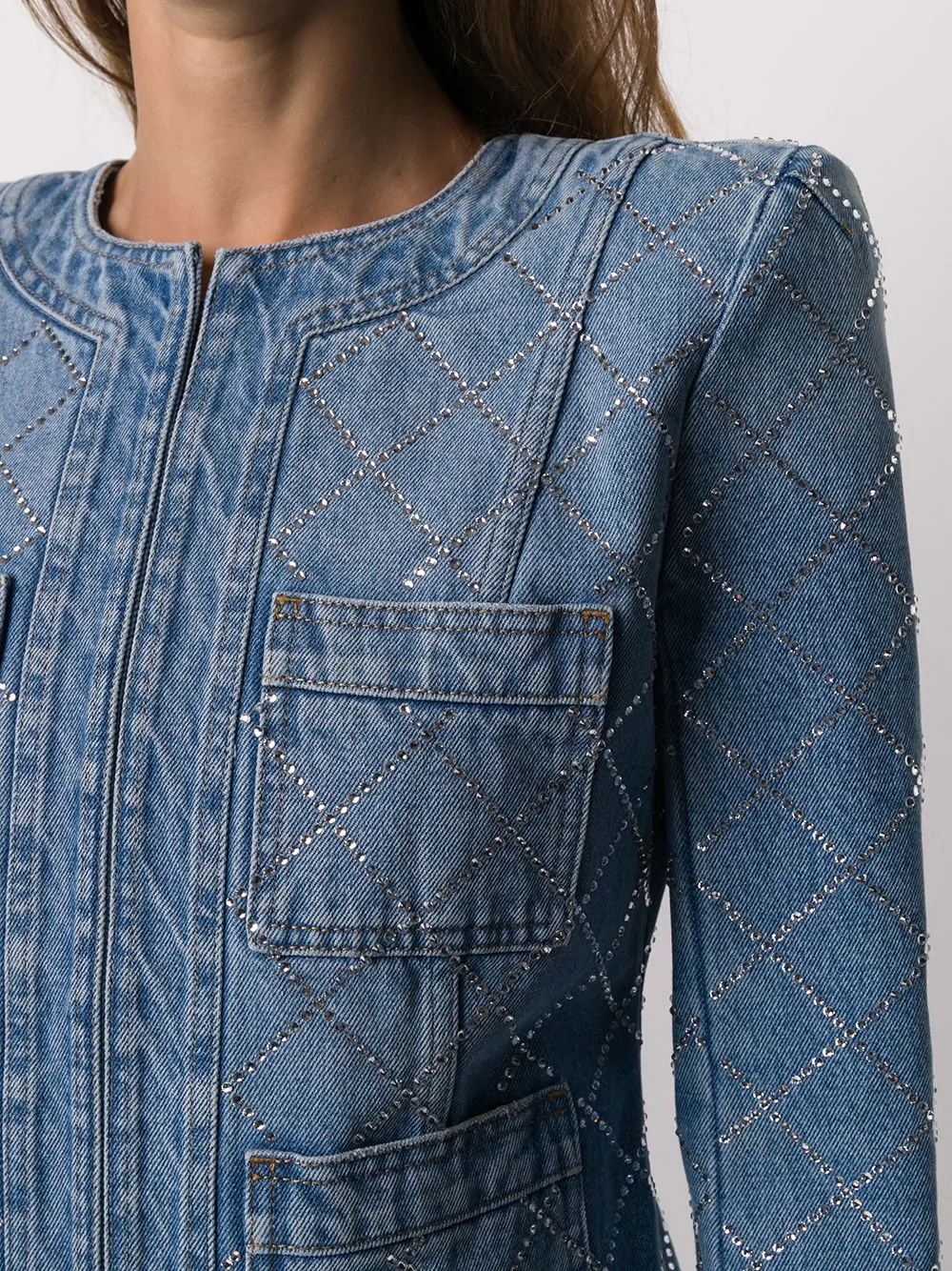 gemstone embellished denim jacket - 5