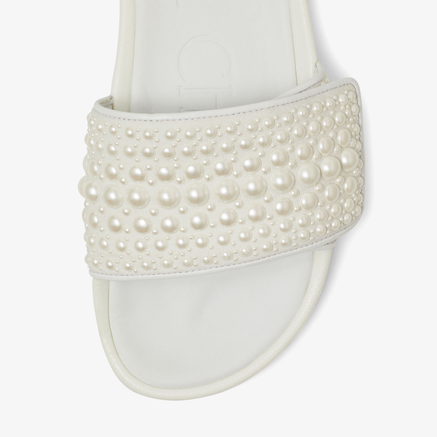 Fitz/F
White Canvas and Leather Slides with Pearls - 4