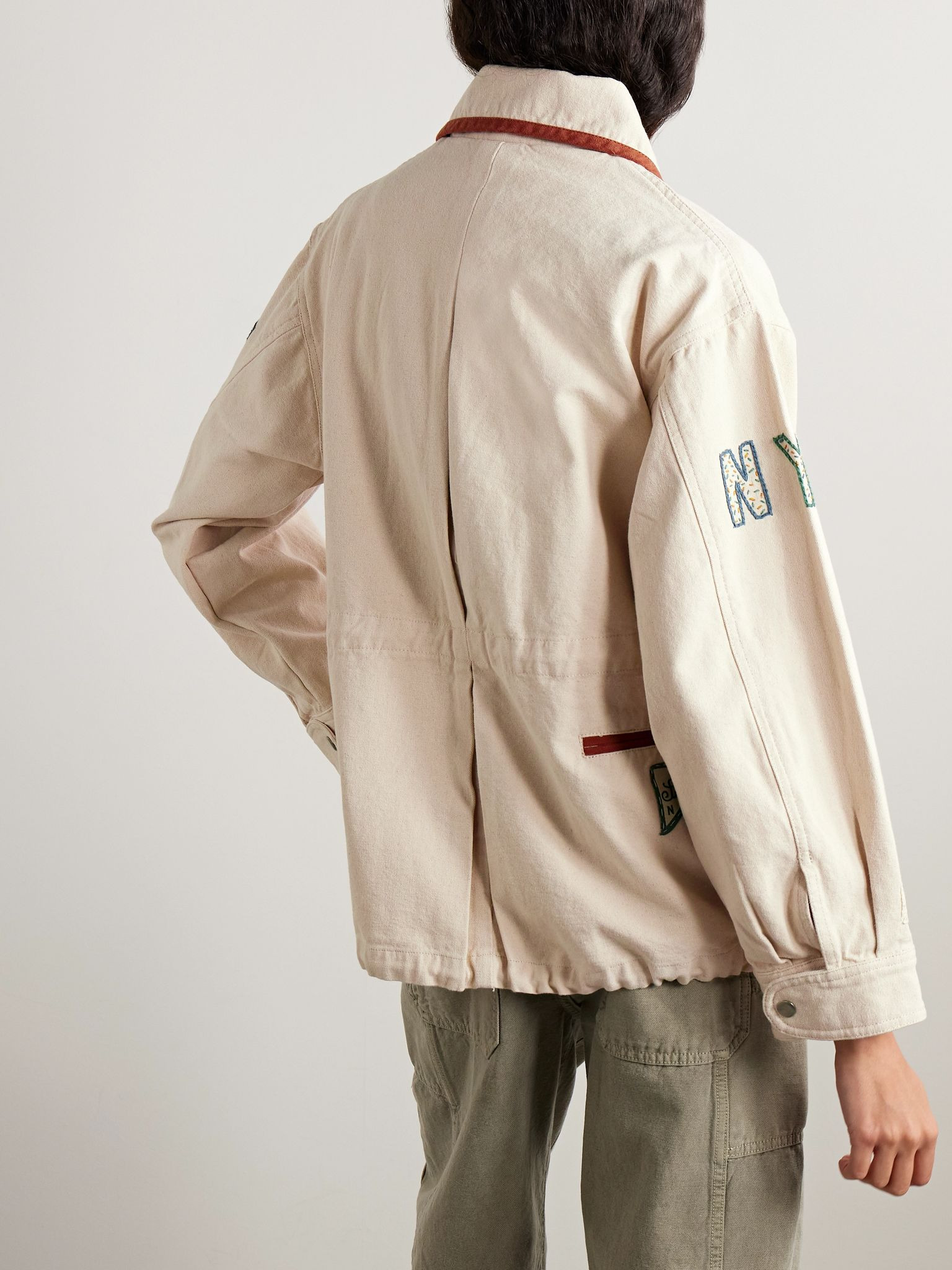Carolyn appliquéd embroidered cotton-canvas jacket Cream - 4