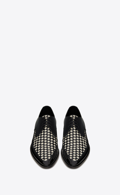 SAINT LAURENT marceau derbies in woven patent and smooth leather outlook