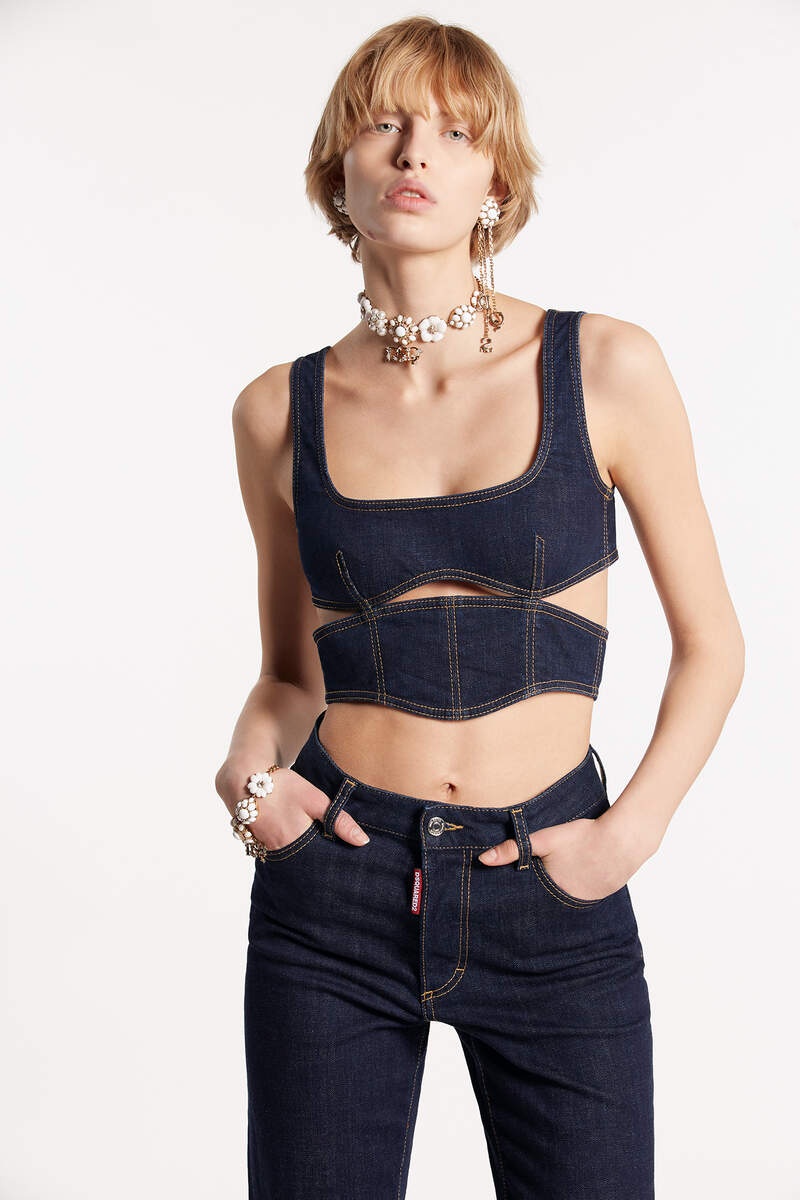 DARK RINSE WASH CUT OUT DENIM TOP - 3