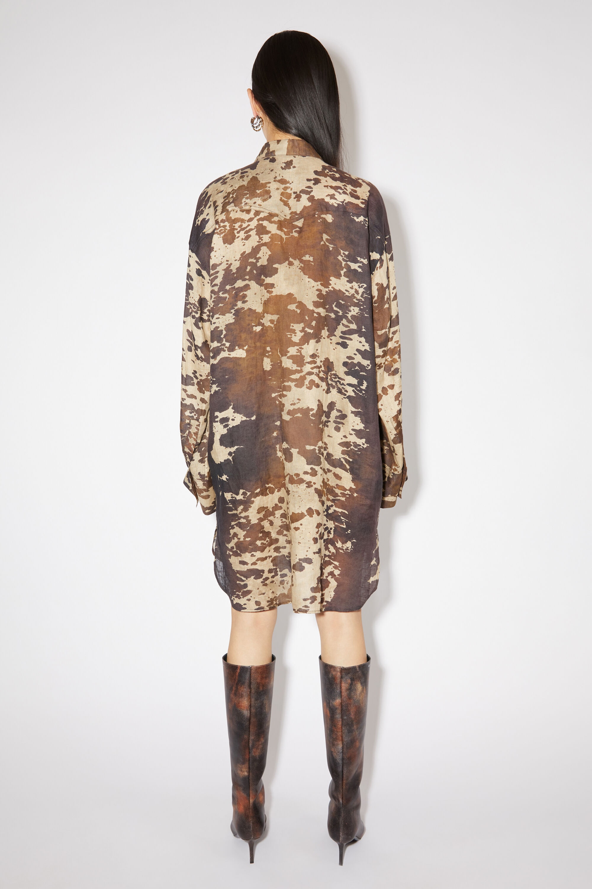 Cow print shirt dress - Dark brown - 3