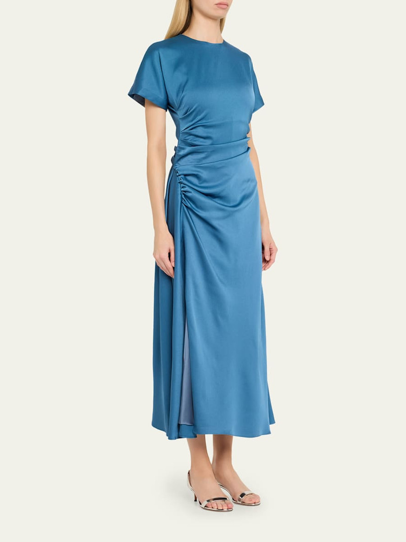 Marabella Ruched Satin Midi Dress 4