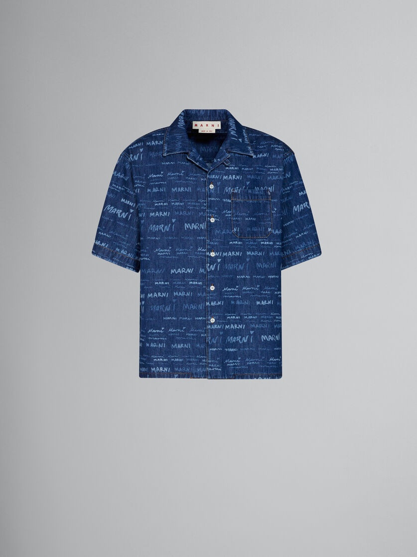 BLUE DENIM SHIRT WITH MEGA MARNI MOTIF - 1