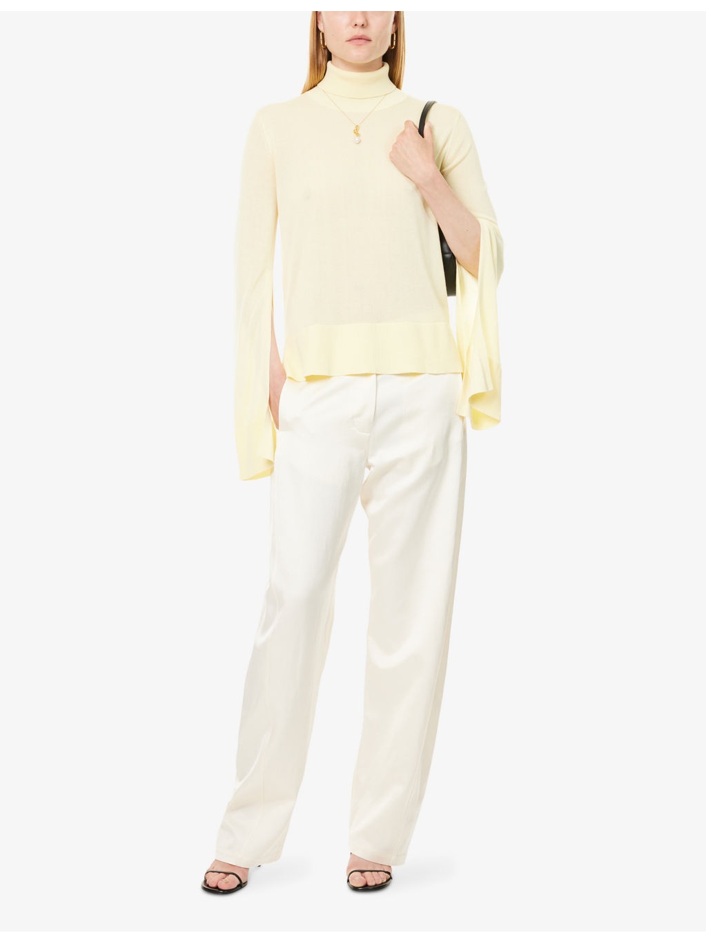 Turtleneck Slit-Sleeve Cashmere-Blend Knitted Top - 2