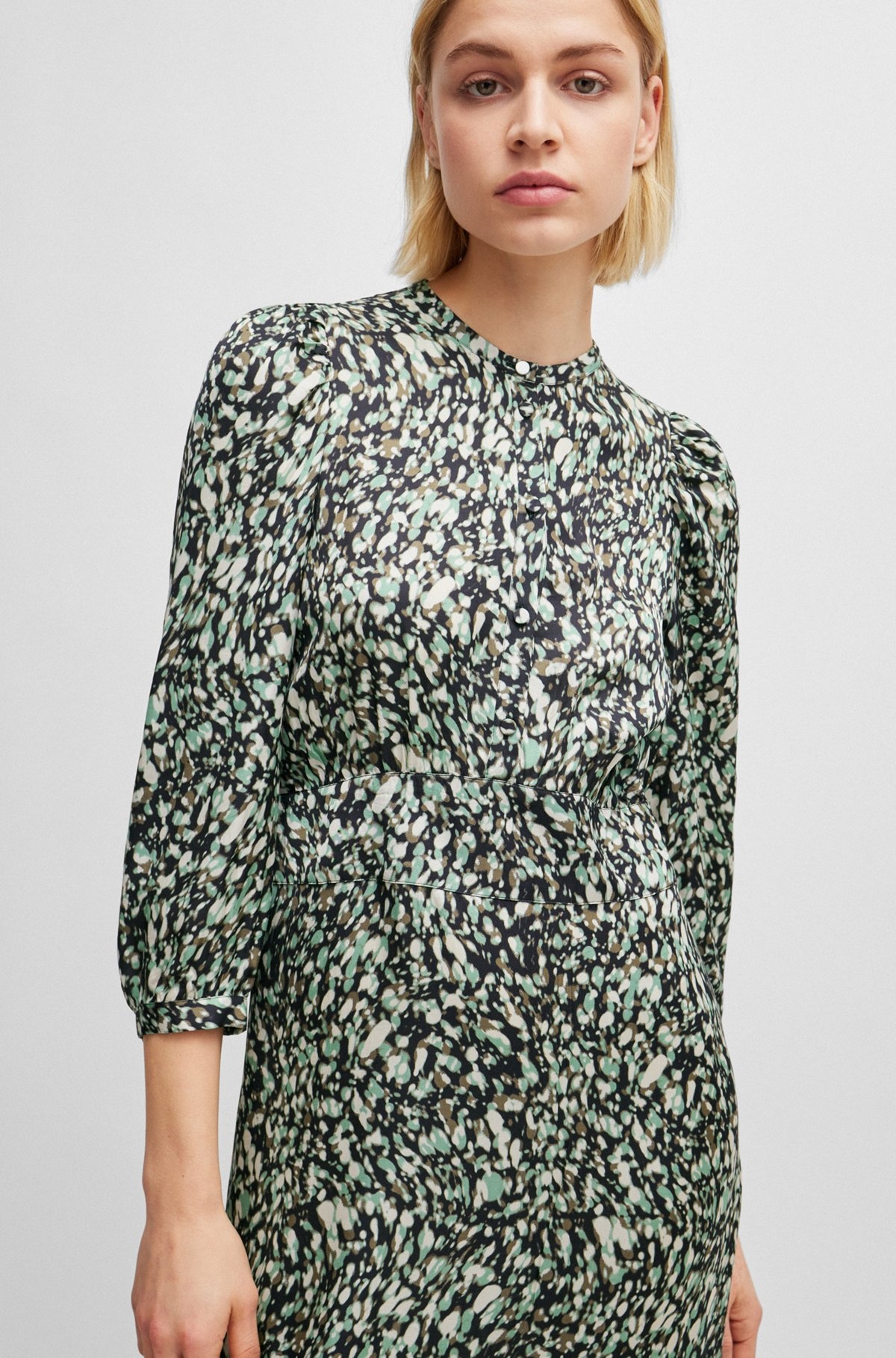 LONG-SLEEVED DRESS IN PRINTED CANVAS WITH BUTTONED PLACKET - 5