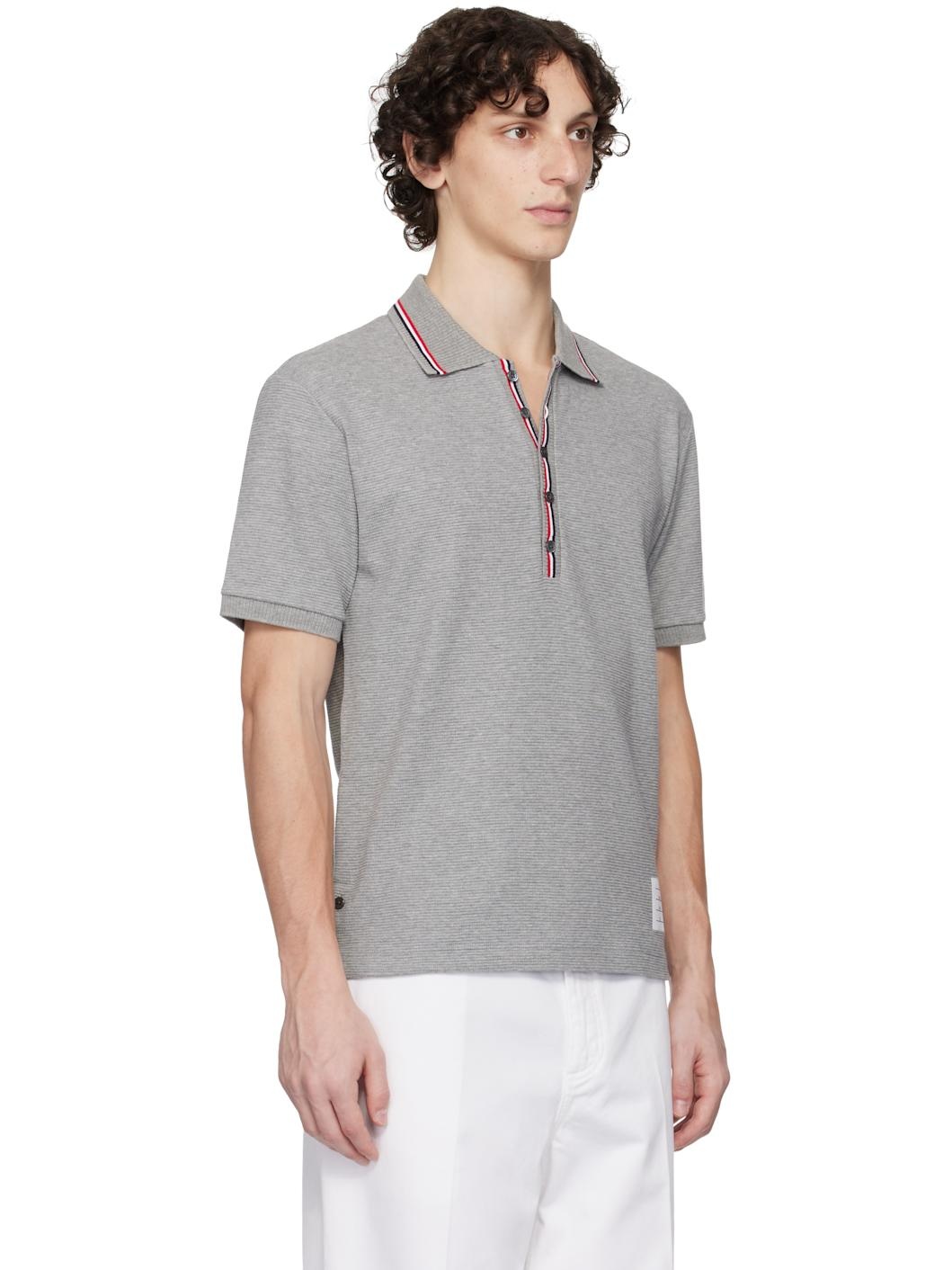 Gray Cotton Waffle Rib Cuff Polo - 2