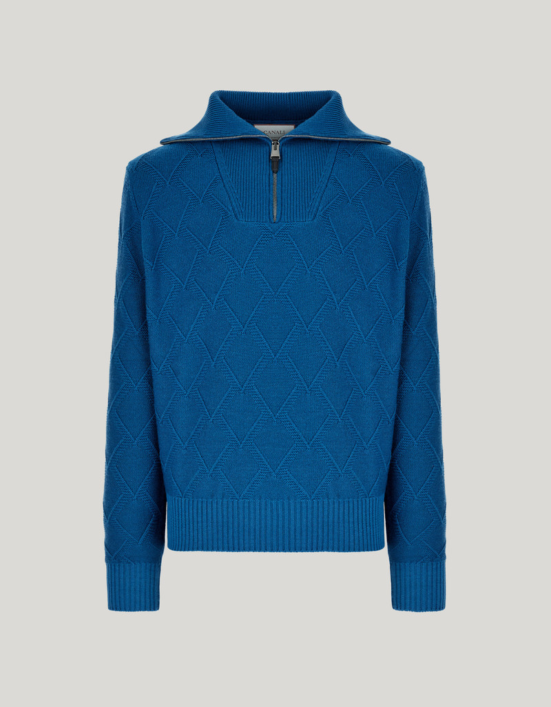 STRUCTURED TEAL MOCK ZIP IN EXTRAFINE MERINO WOOL 1