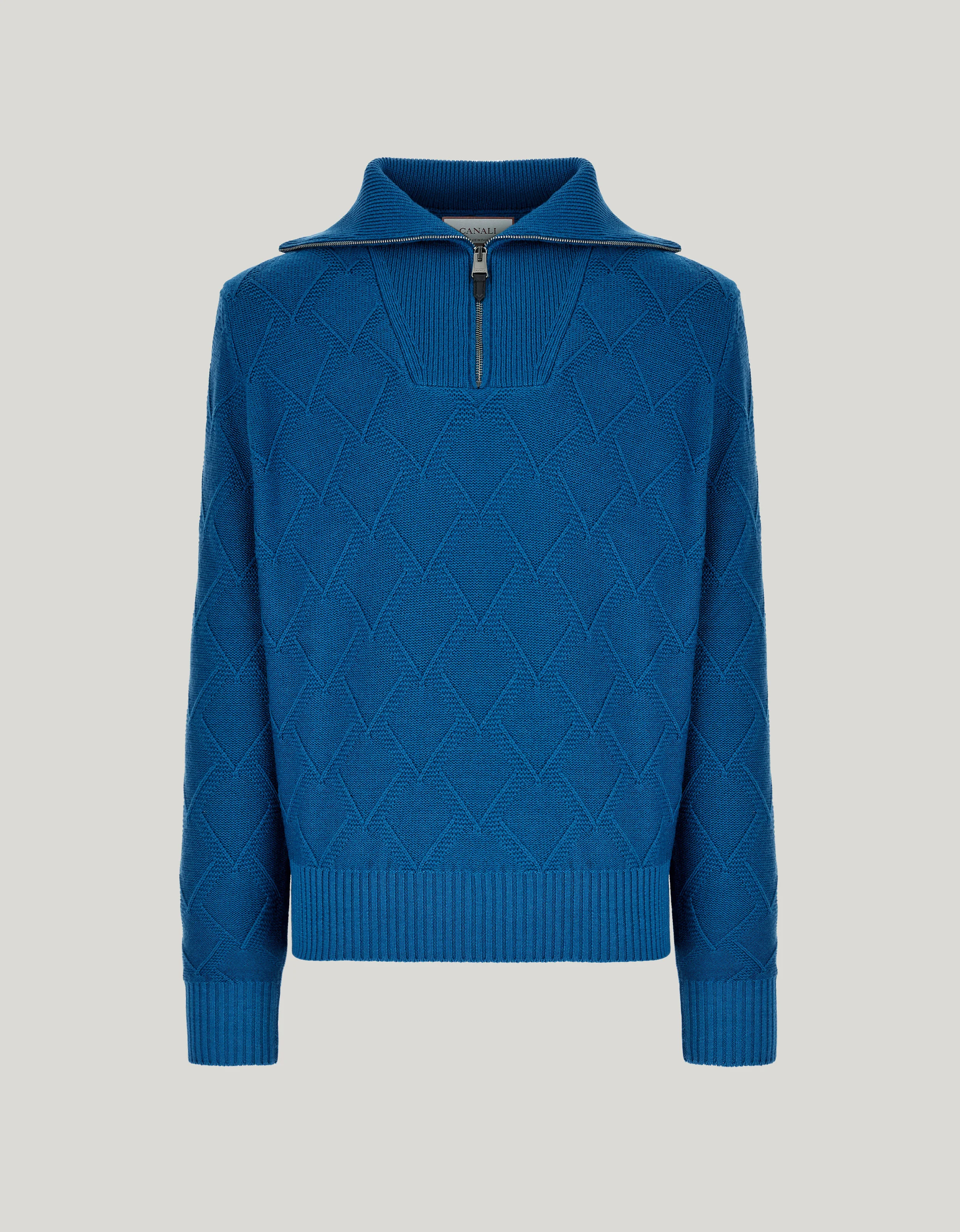 STRUCTURED TEAL MOCK ZIP IN EXTRAFINE MERINO WOOL - 1