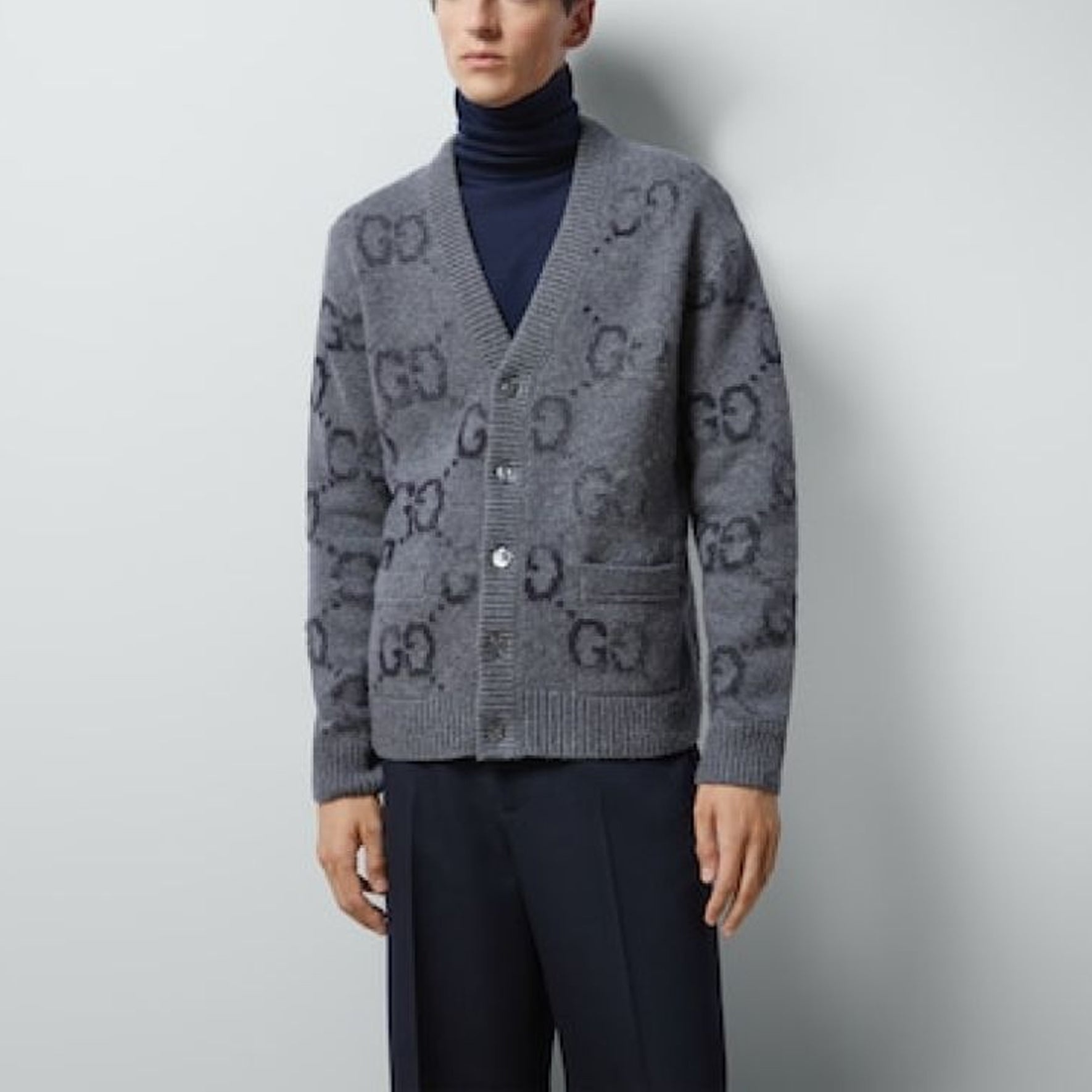 Gucci Wool Cardigan With GG Intarsia 'Grey' 770507-XKDSJ-1128 - 3