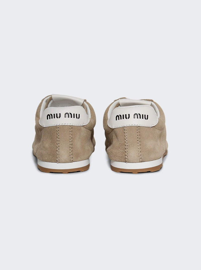 Miu Miu Plume Suede Sneakers Desert Beige outlook