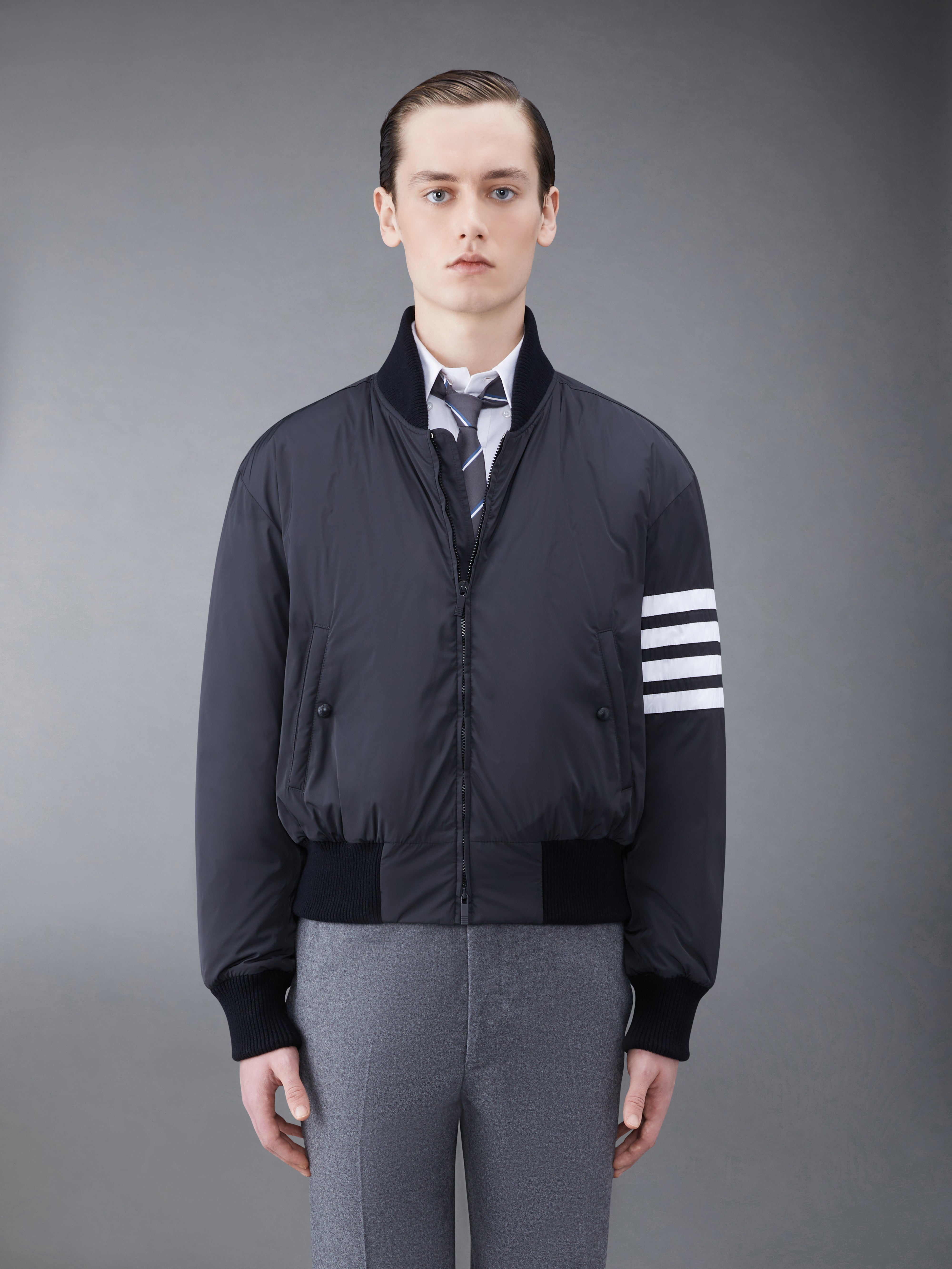 POLY TWILL RIB 4-BAR DOWN OVERSIZED BLOUSON JACKET - 1