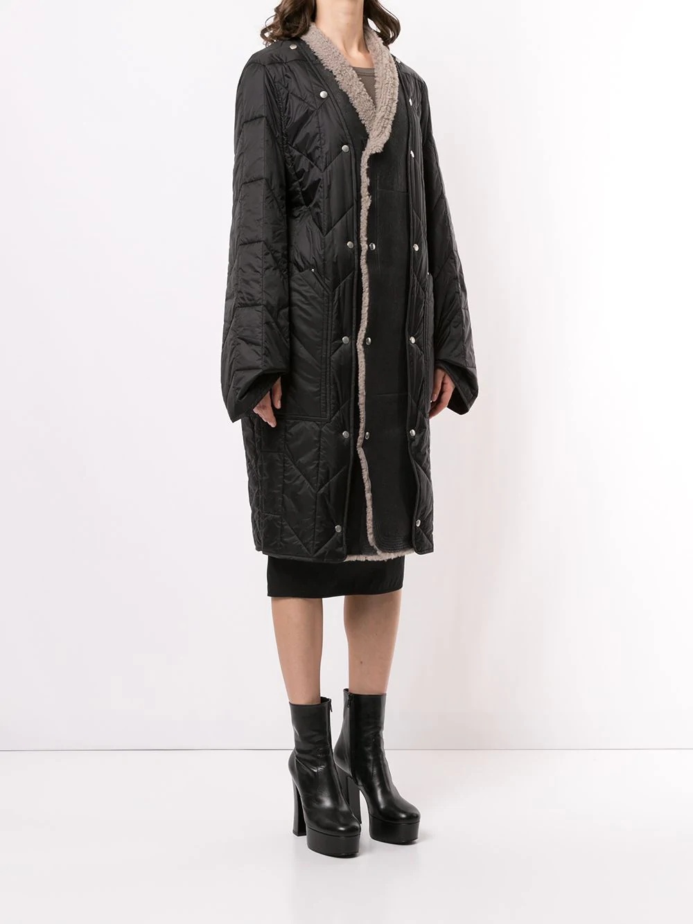 shearling-trimmed quilted coat - 3