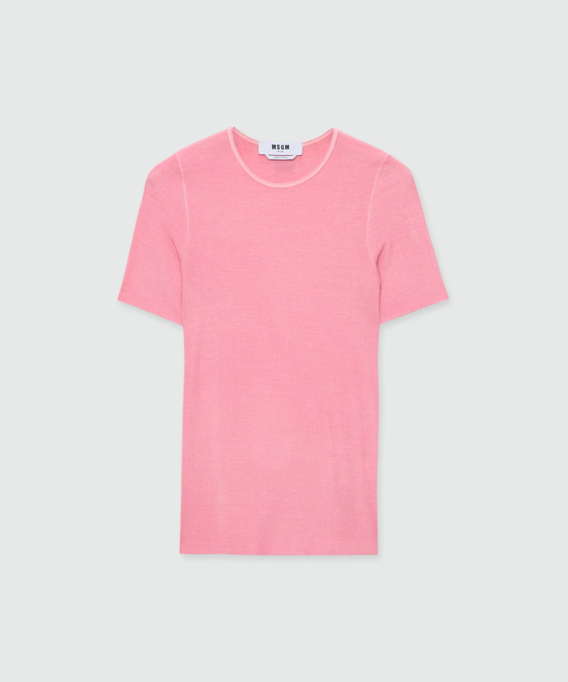 Pink short-sleeve viscose ribbed T-shirt 1