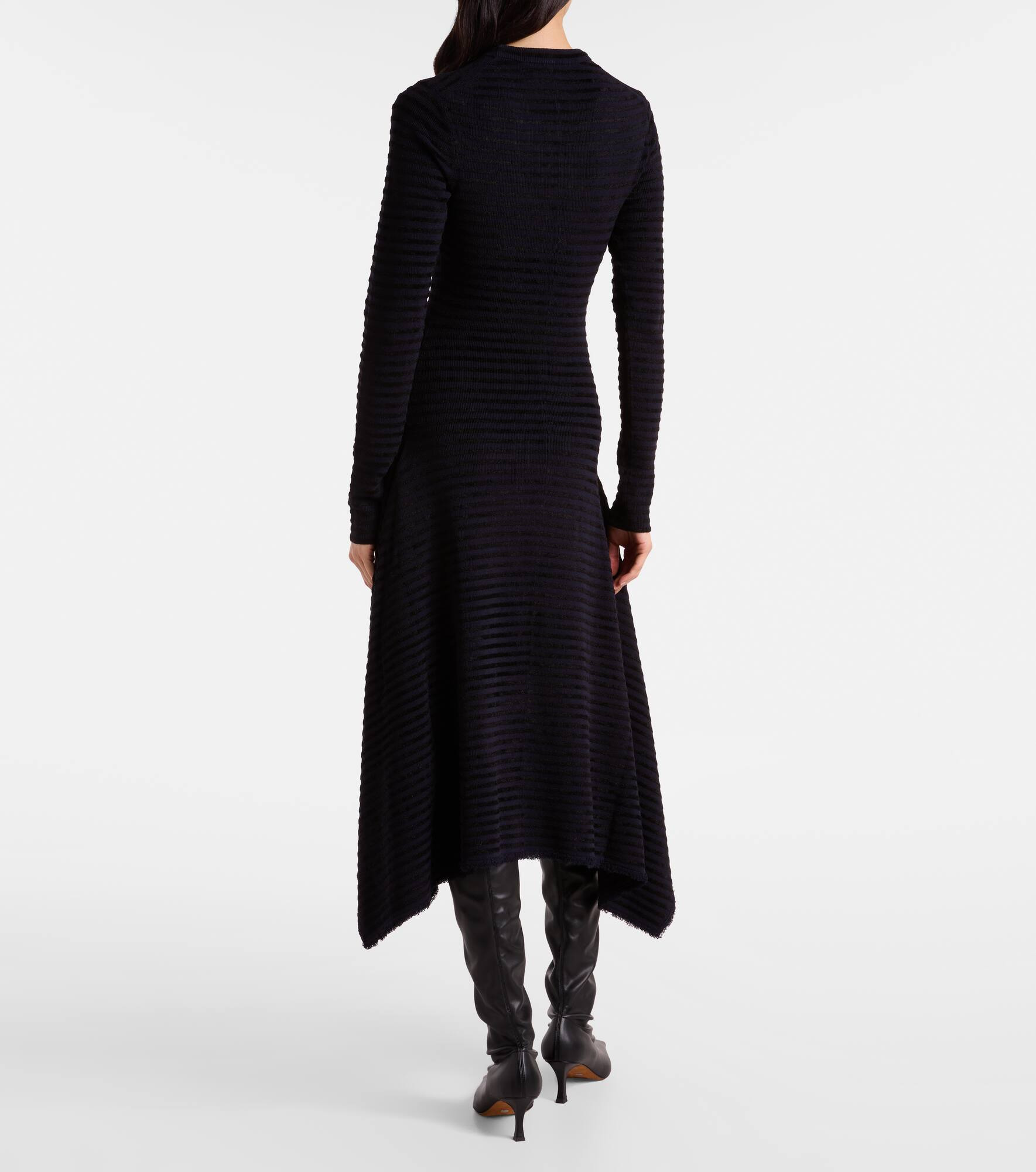 Striped knitted asymmetric midi dress - 3