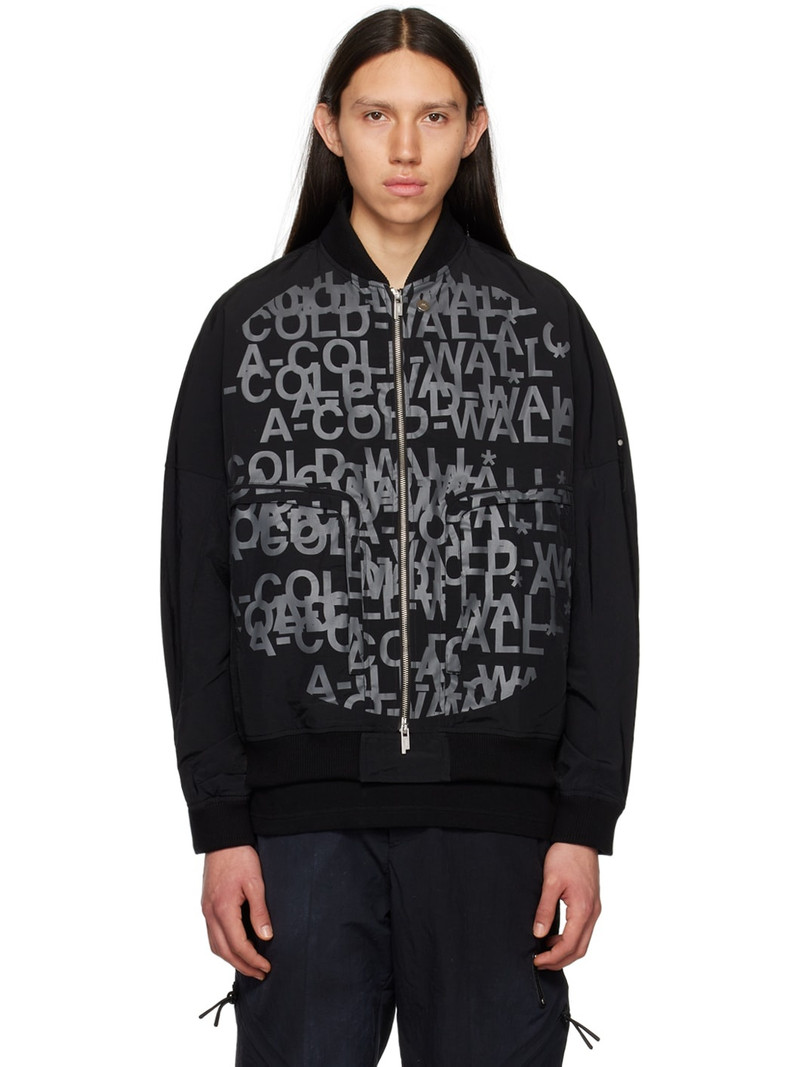 Black Printed Bomber Jacket - 1