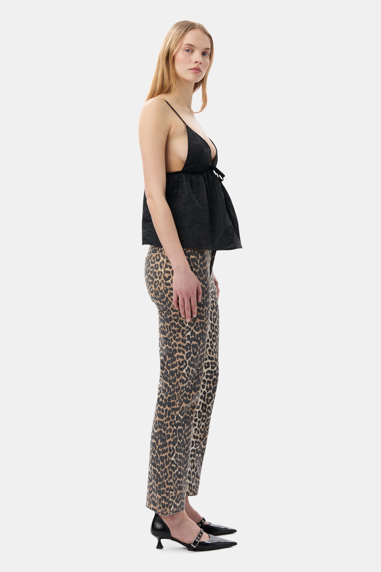 BLACK BOTANICAL JACQUARD STRAP TOP - 4