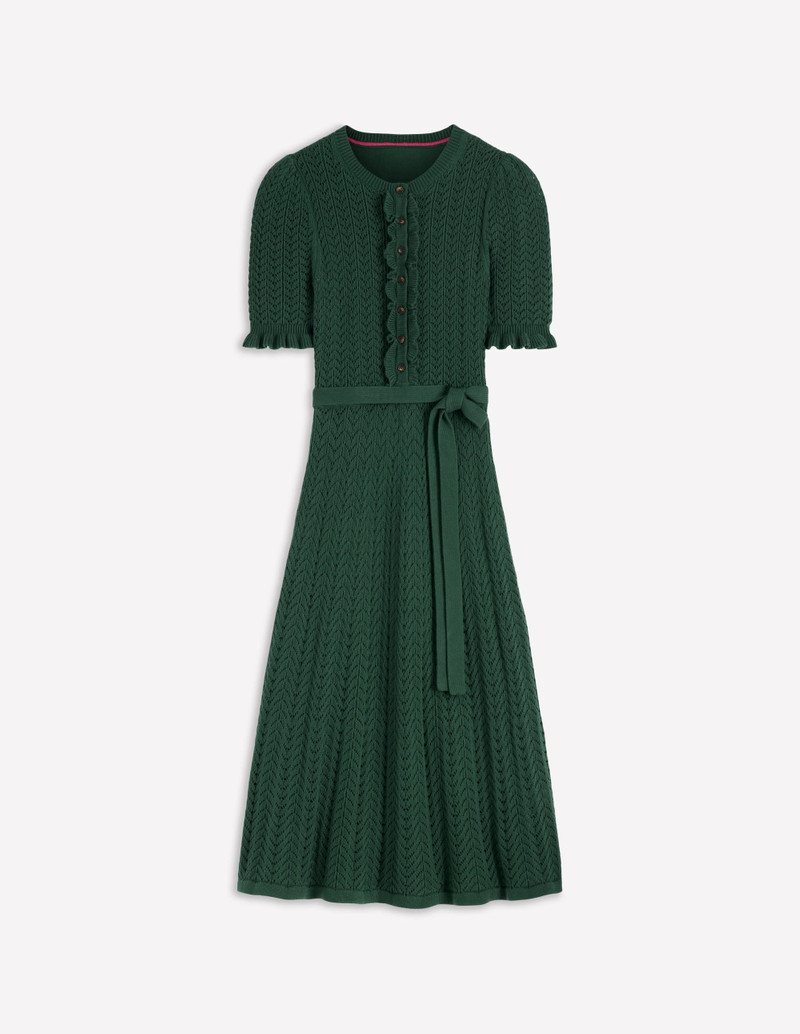 Henley Frill Knitted Dress-Hunter Green 1