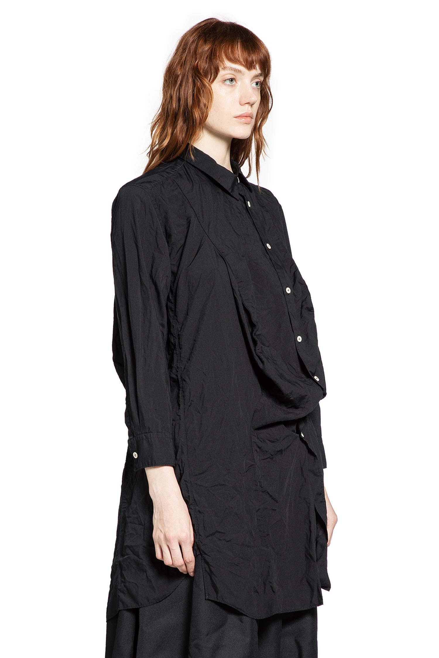 Long Asymmetric Crinkled Nylon Shirt - 2