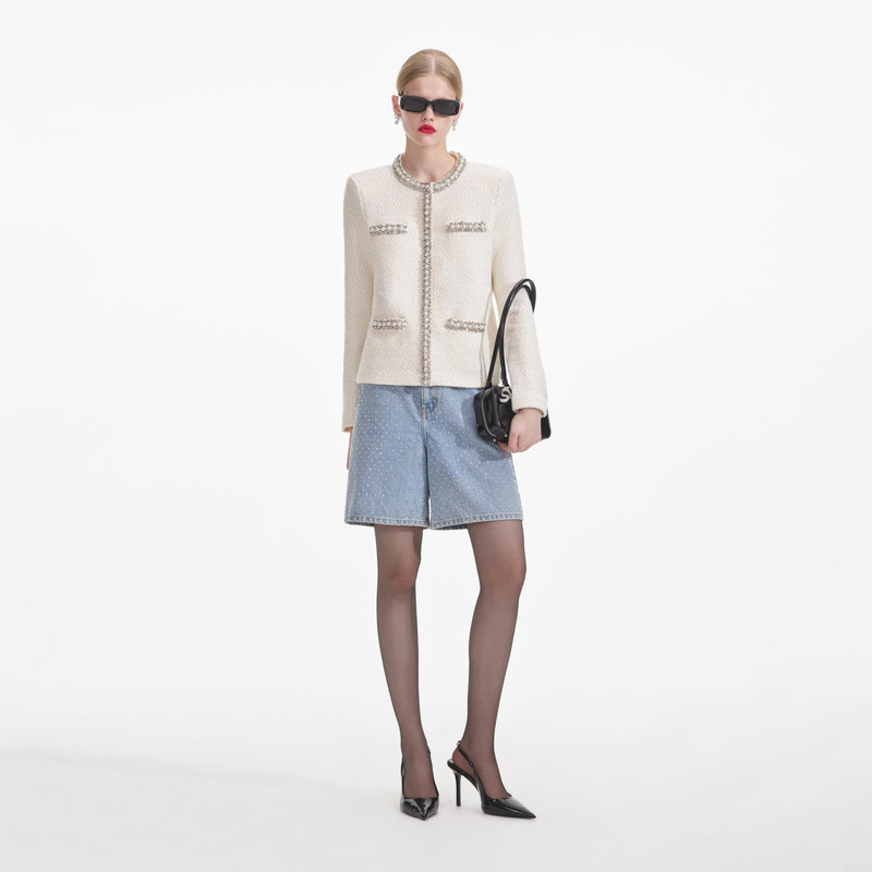 Cream Textured Knit Embellished Cardigan 1