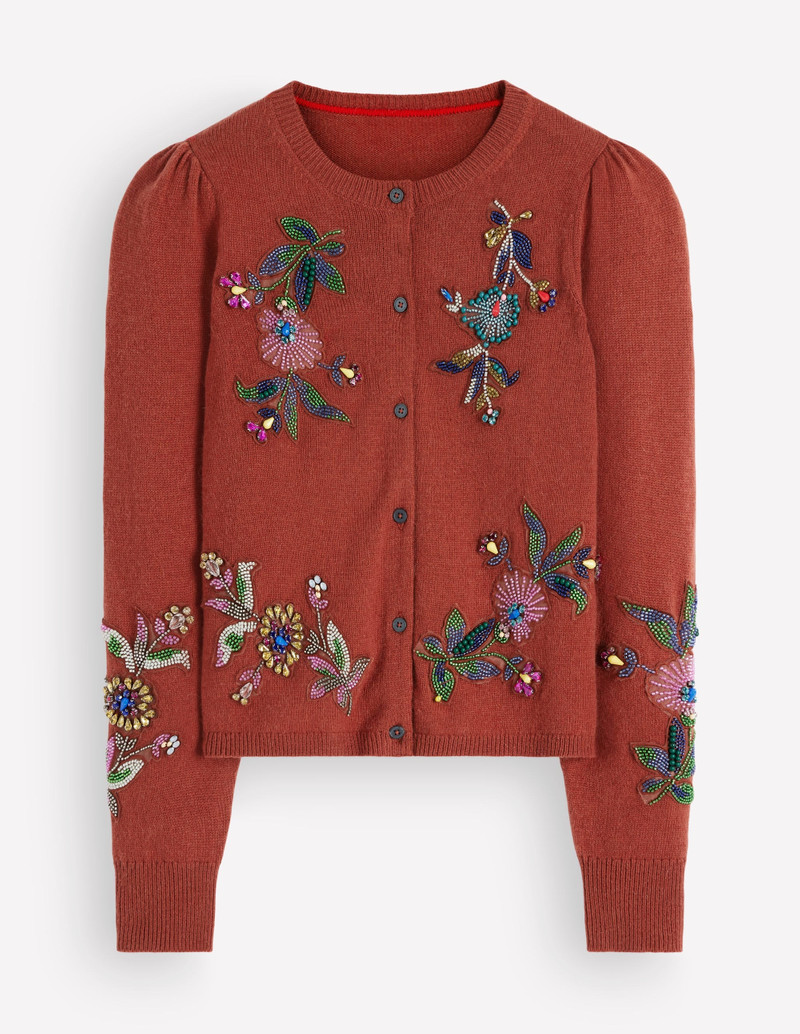 Ria Embellished Knit Cardigan-Gingerbread - 1