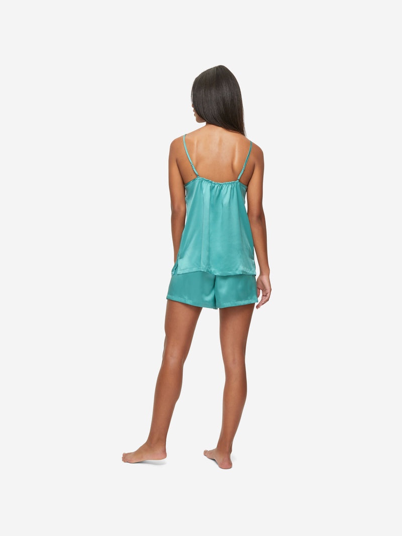 Women's Short Cami Pyjamas Bailey Silk Satin Sea Foam Green - 4