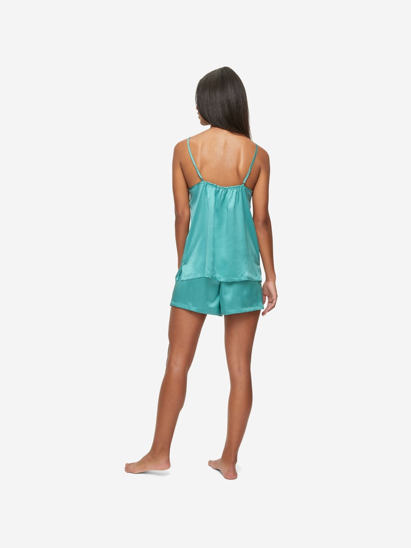 Women's Short Cami Pyjamas Bailey Silk Satin Sea Foam Green 4