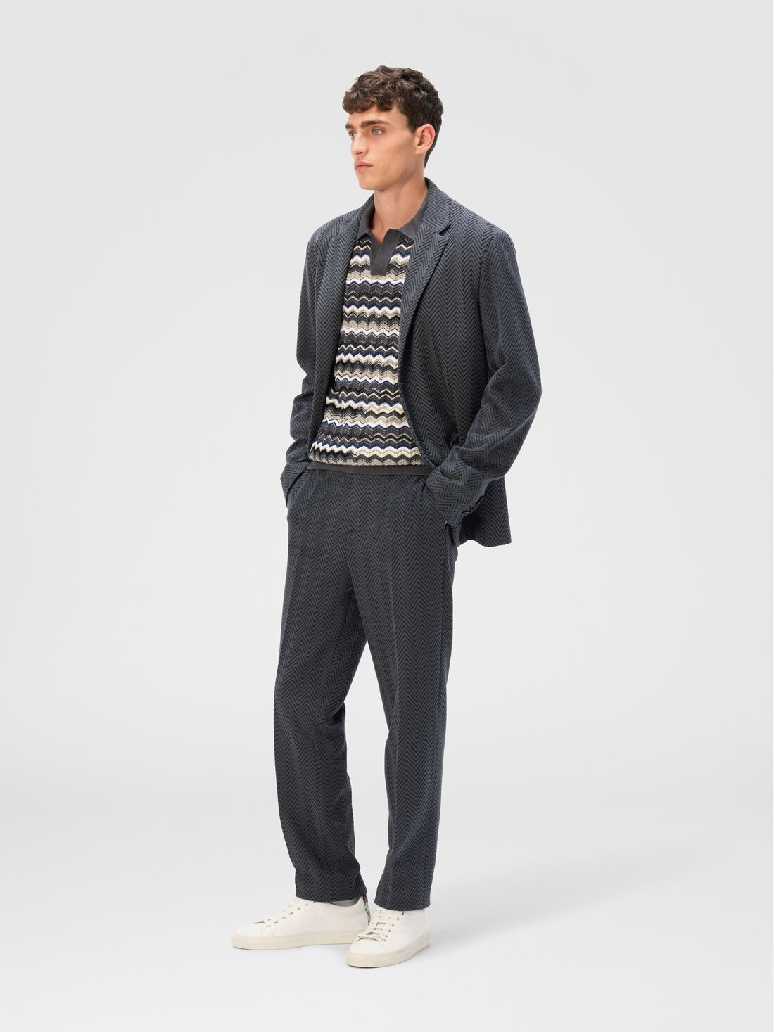 Single-Breasted Jacket with Zigzag Pattern - 2