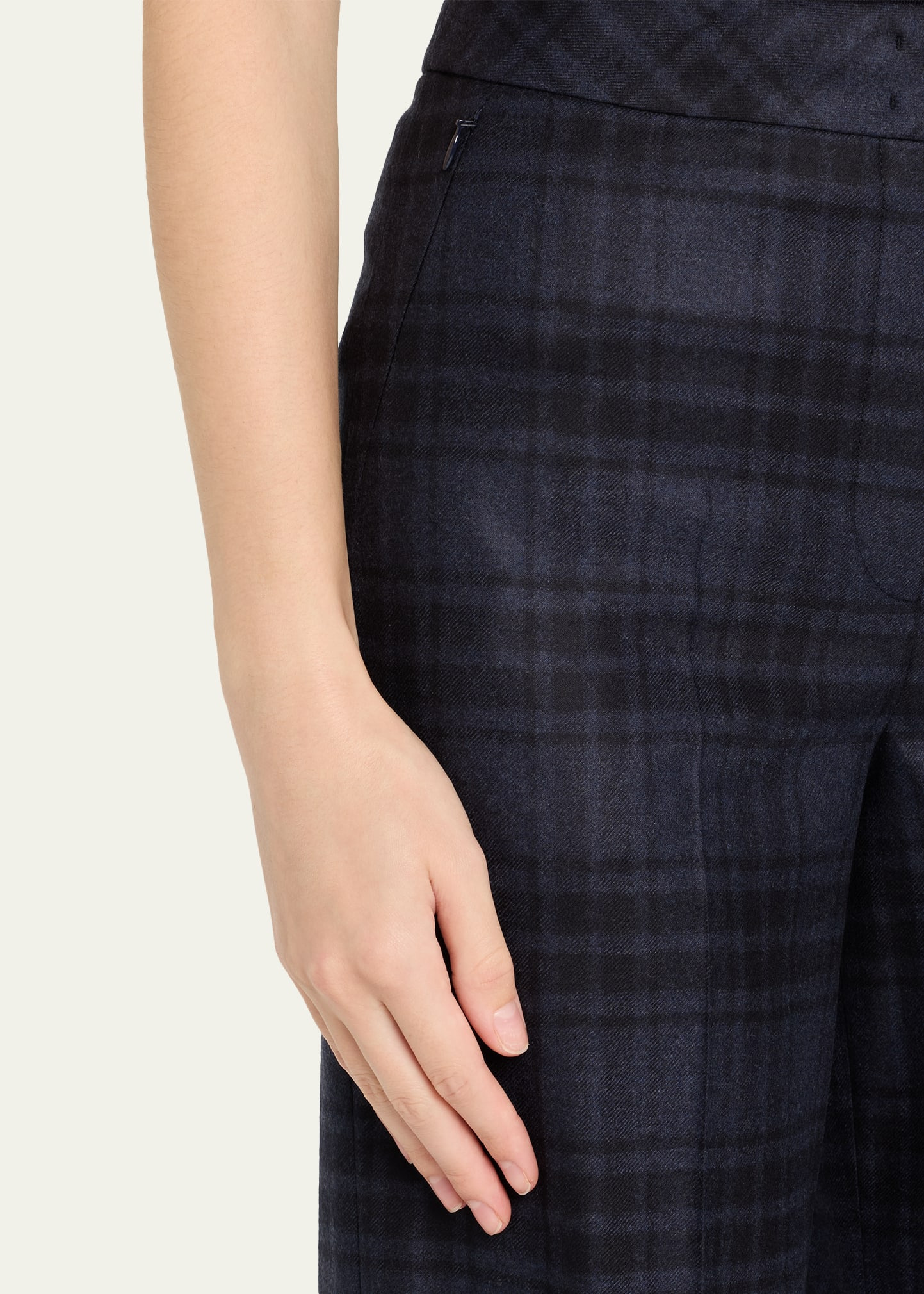 Fior Check Wool Flannel Wide-Leg Trousers - 5